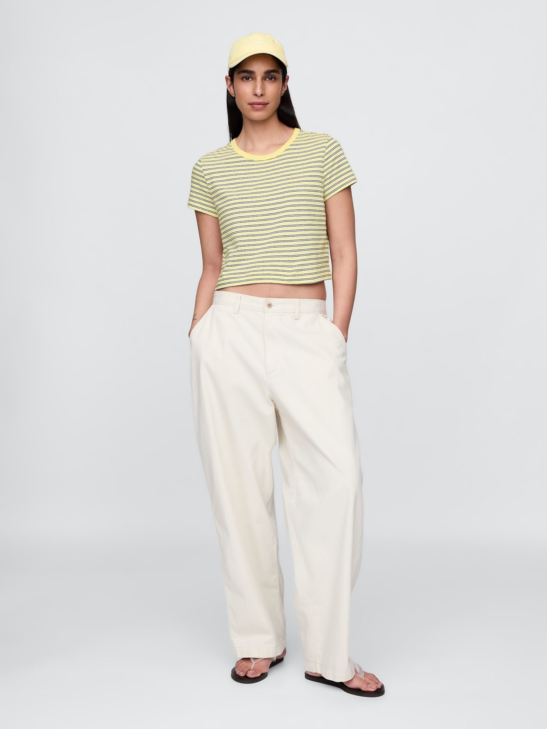 Yellow/Black Stripe Cotton VintageSoft Cropped Striped T-Shirt - Image 3 of 5