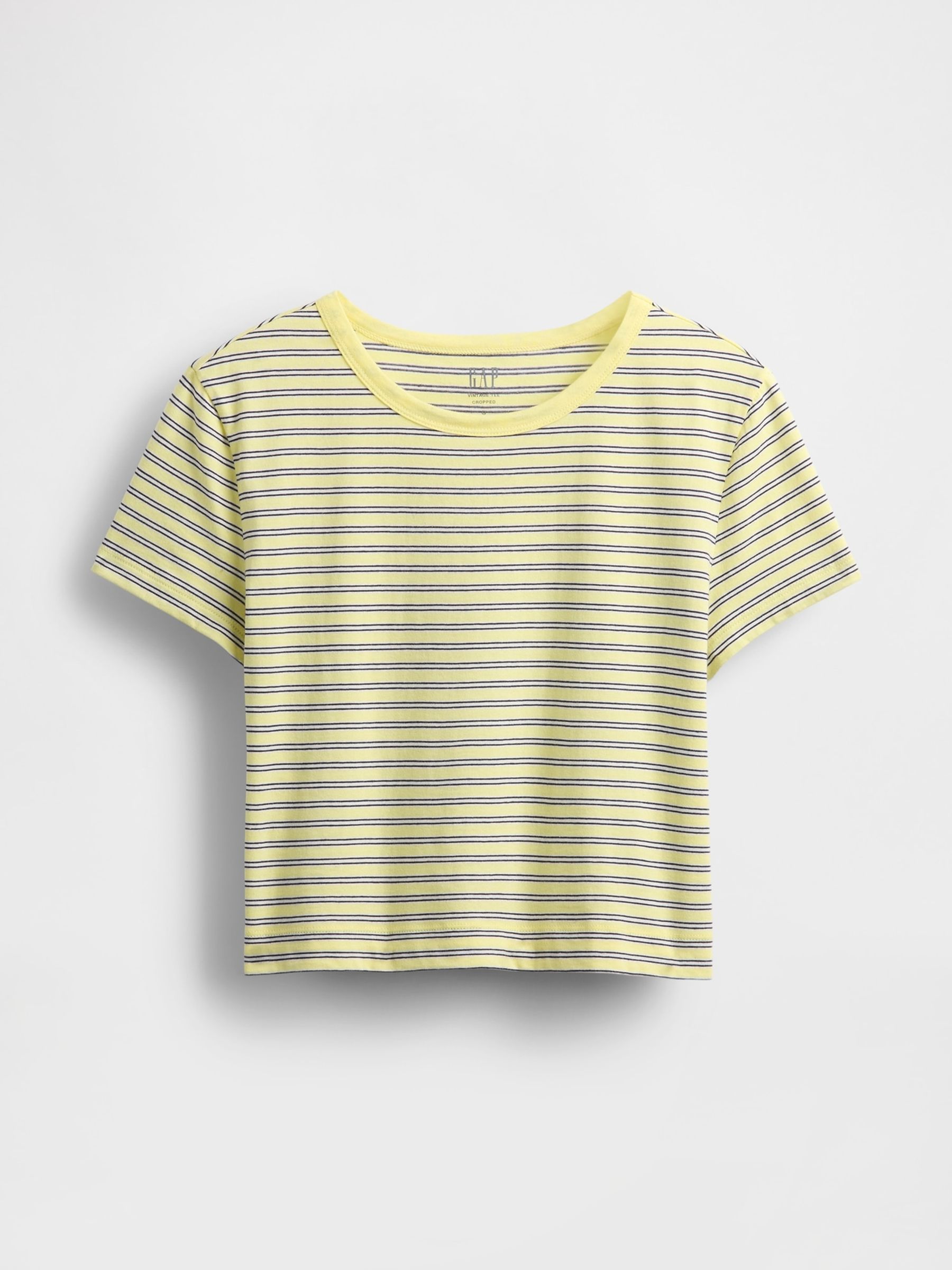 Yellow/Black Stripe Cotton VintageSoft Cropped Striped T-Shirt - Image 4 of 5