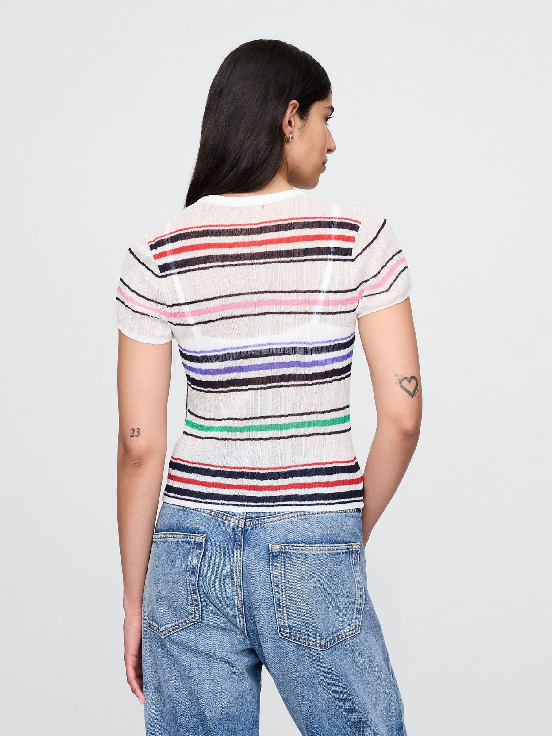 White Multi Sheer Rib T-Shirt - Image 2 of 7