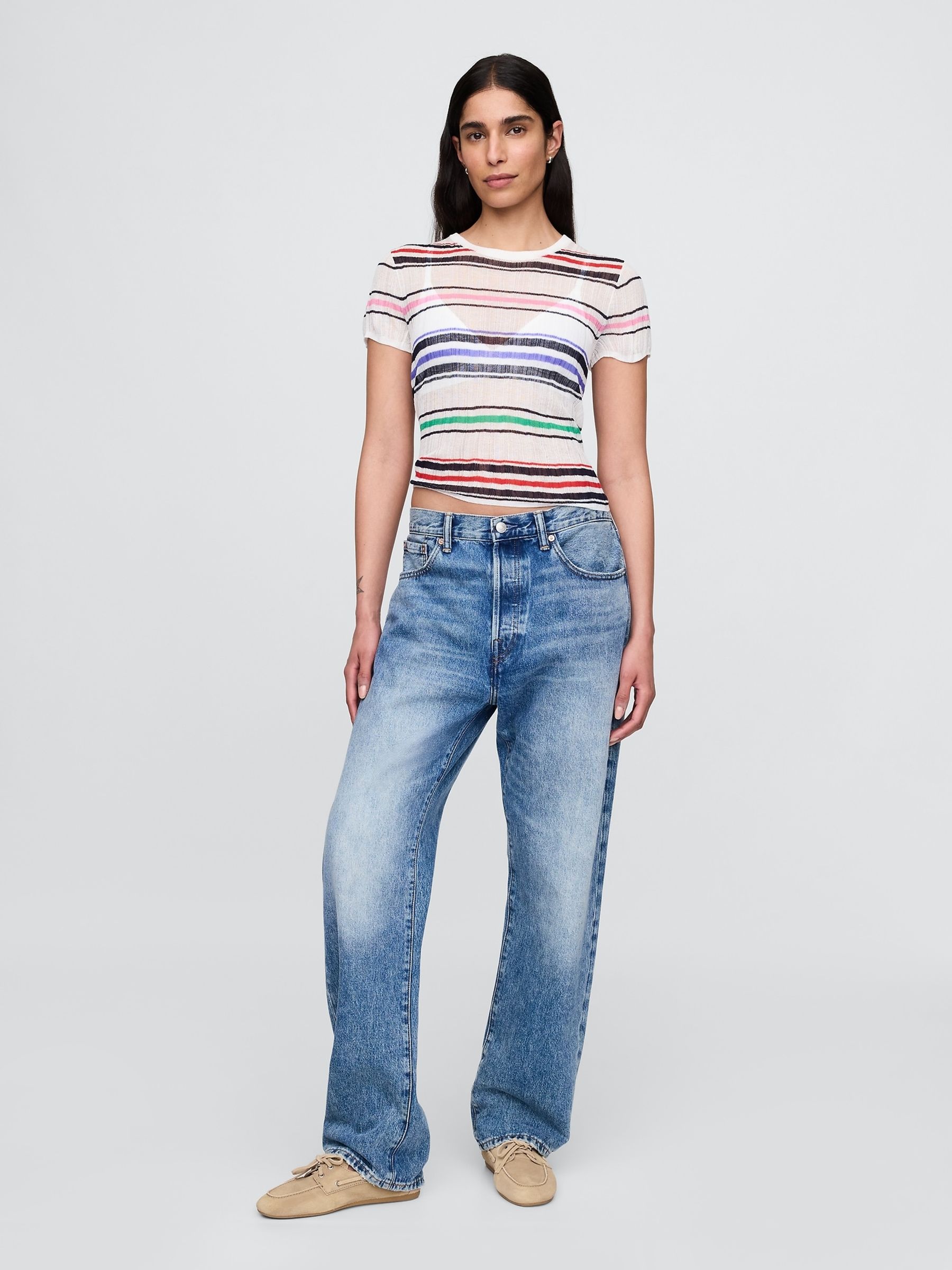 White Multi Sheer Rib T-Shirt - Image 3 of 7