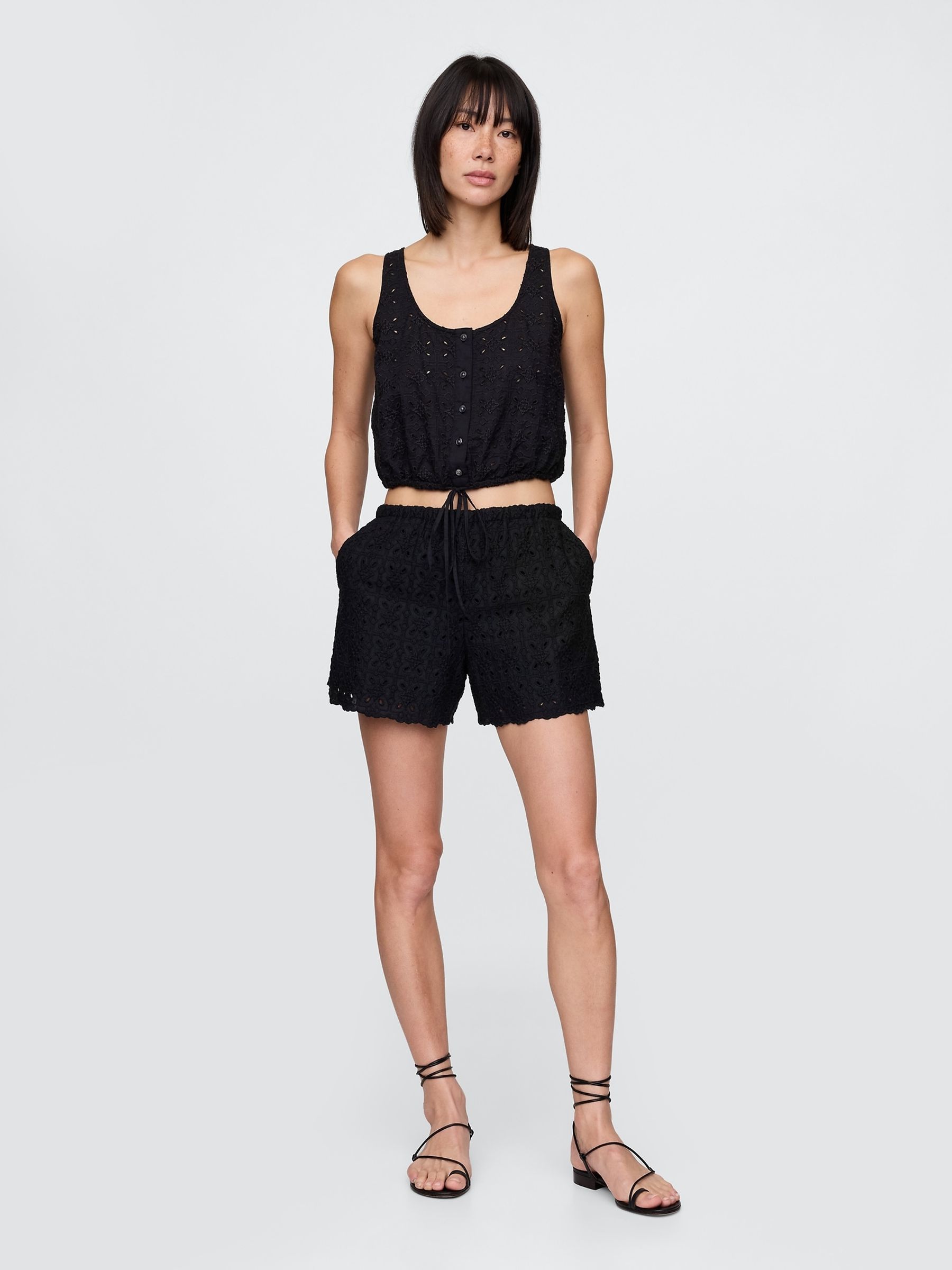 Black High Rise Eyelet Easy Shorts - Image 4 of 5