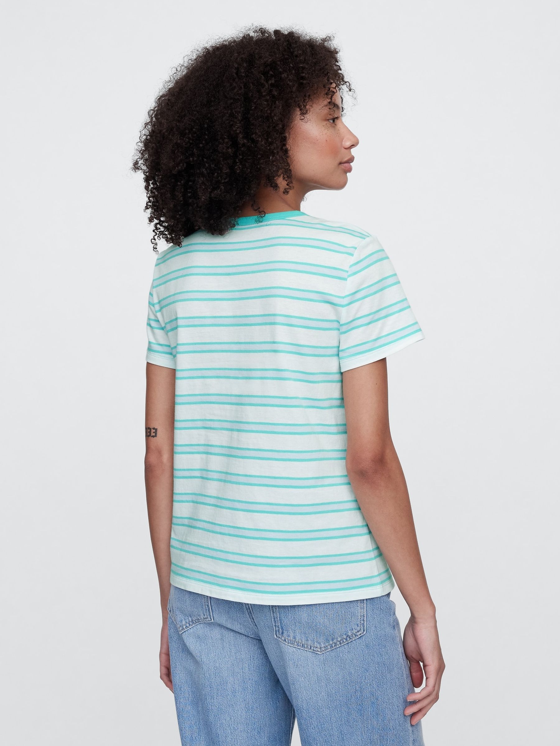 Light Blue Stripe Favourite Crew Neck Short Sleeve T-Shirt - Image 2 of 5