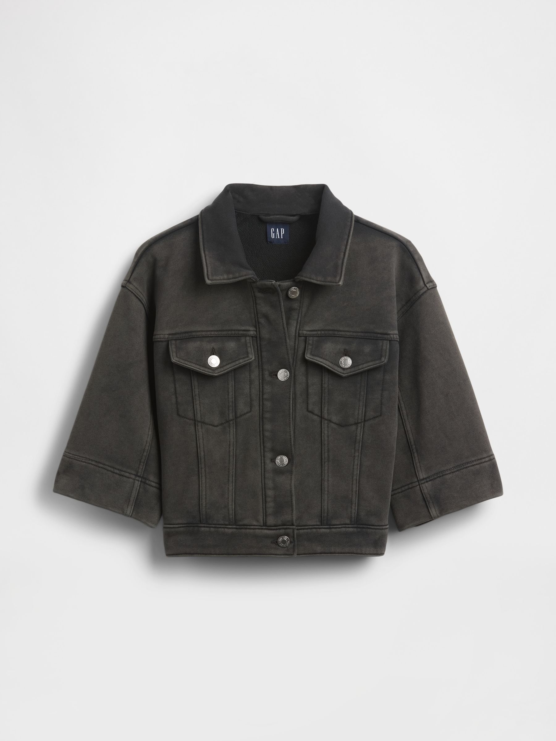 Black Heavyweight French Terry Denim Cropped Jacket - Image 4 of 4