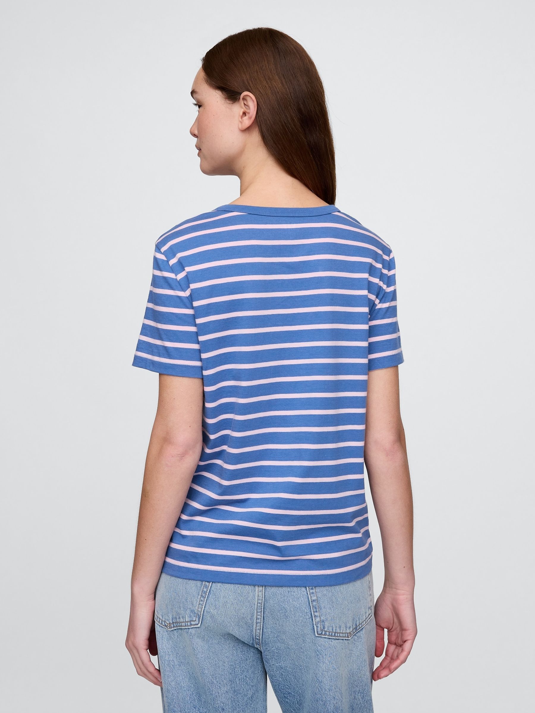 Blue/White Stripe Crew Neck Vintage Short Sleeve T-Shirt - Image 2 of 5