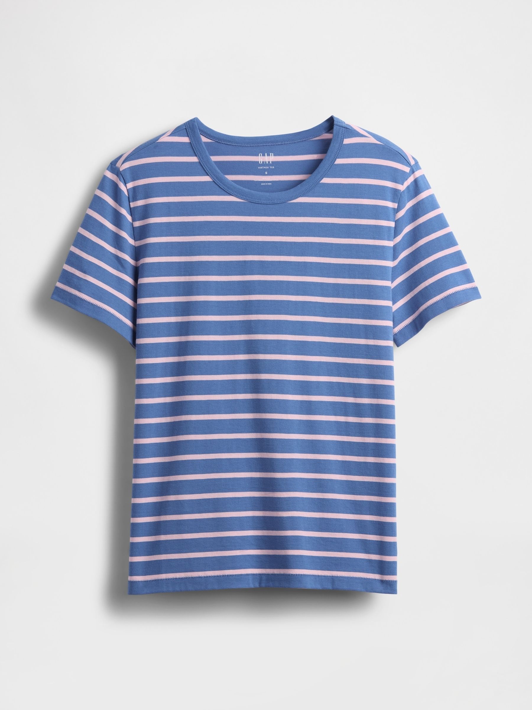 Blue/White Stripe Crew Neck Vintage Short Sleeve T-Shirt - Image 4 of 5