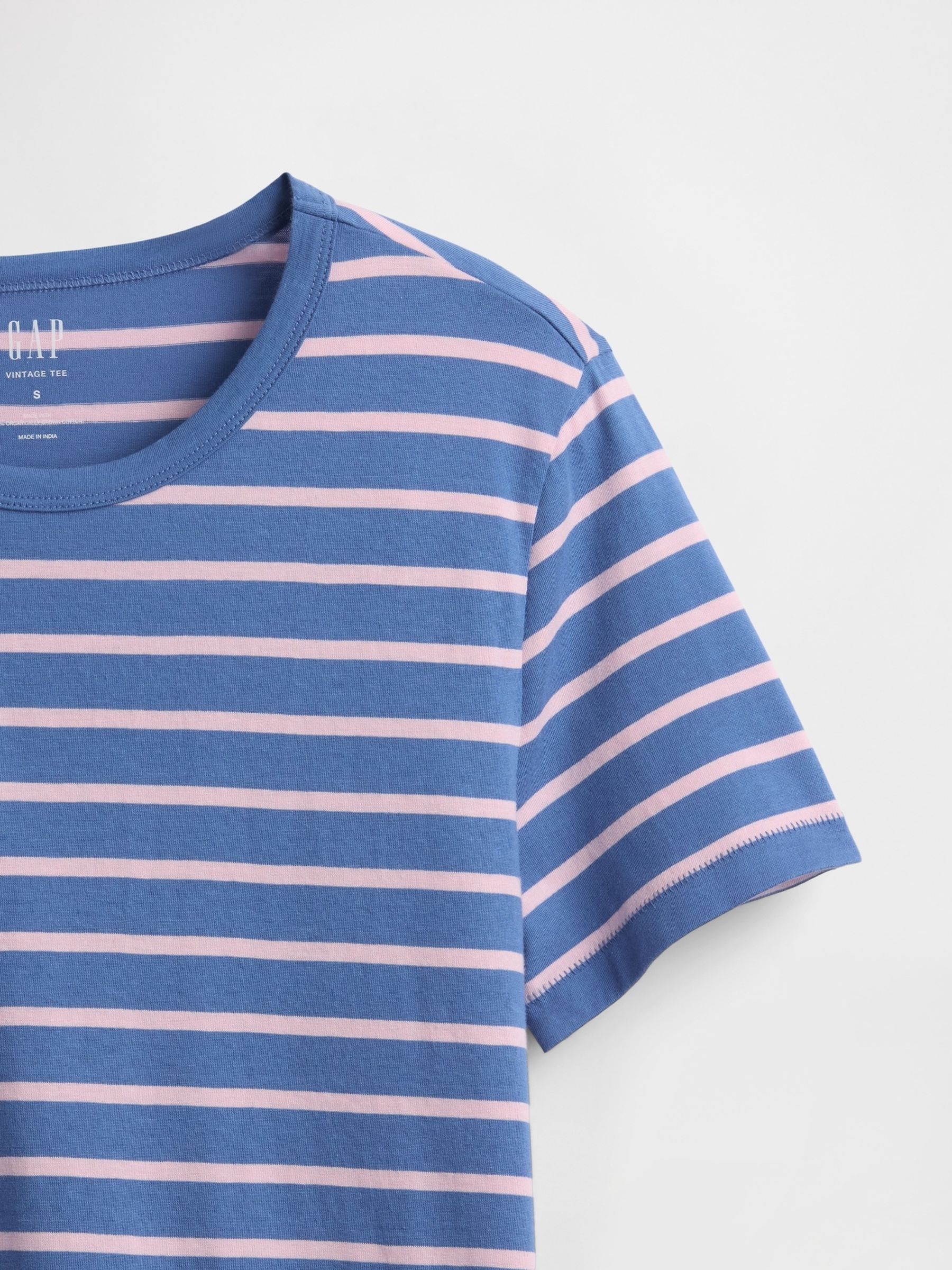 Blue/White Stripe Crew Neck Vintage Short Sleeve T-Shirt - Image 5 of 5