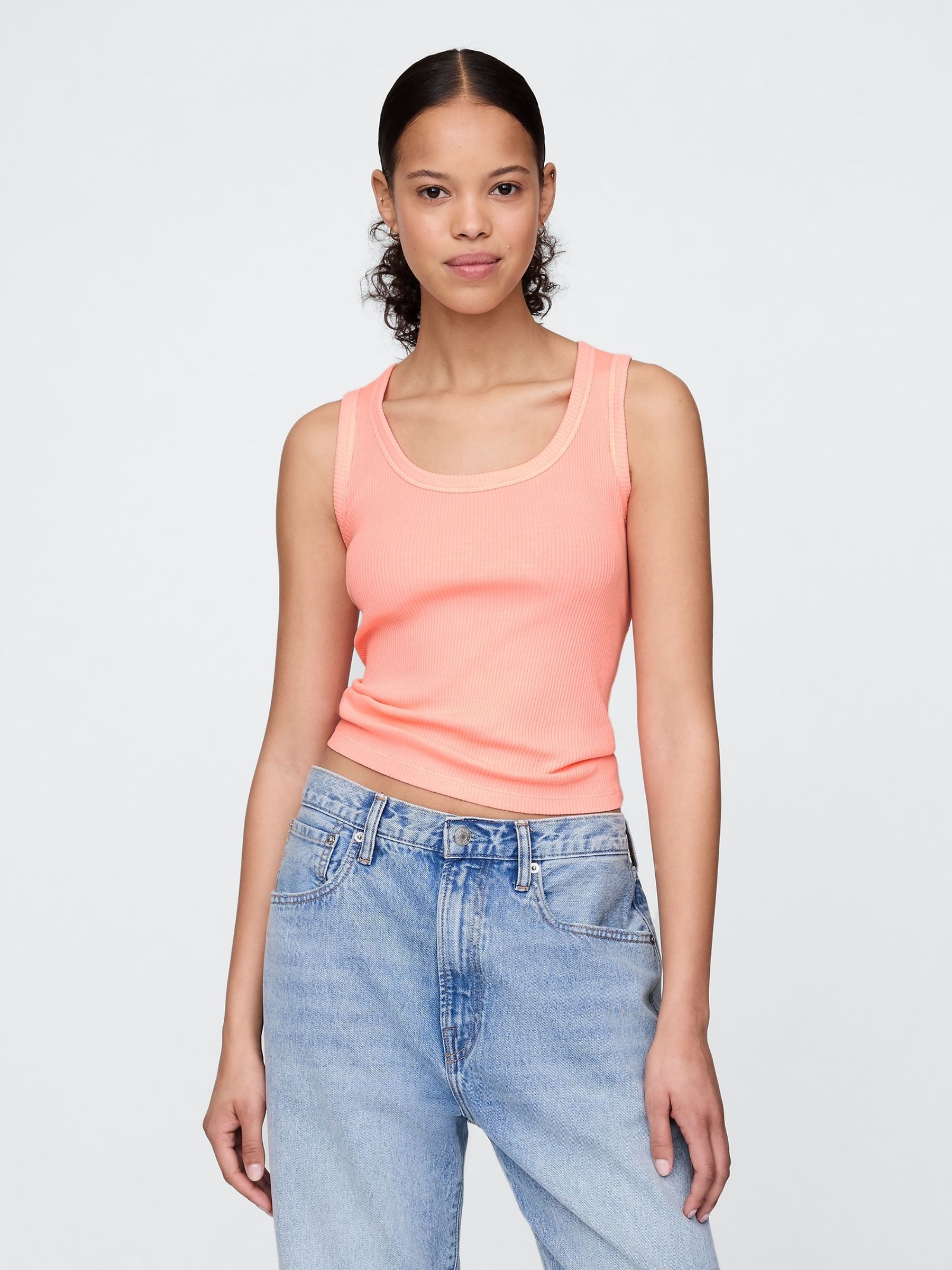 Orange Ribbed Knit Cotton Stretch Scoop Vest - Image 1 of 5