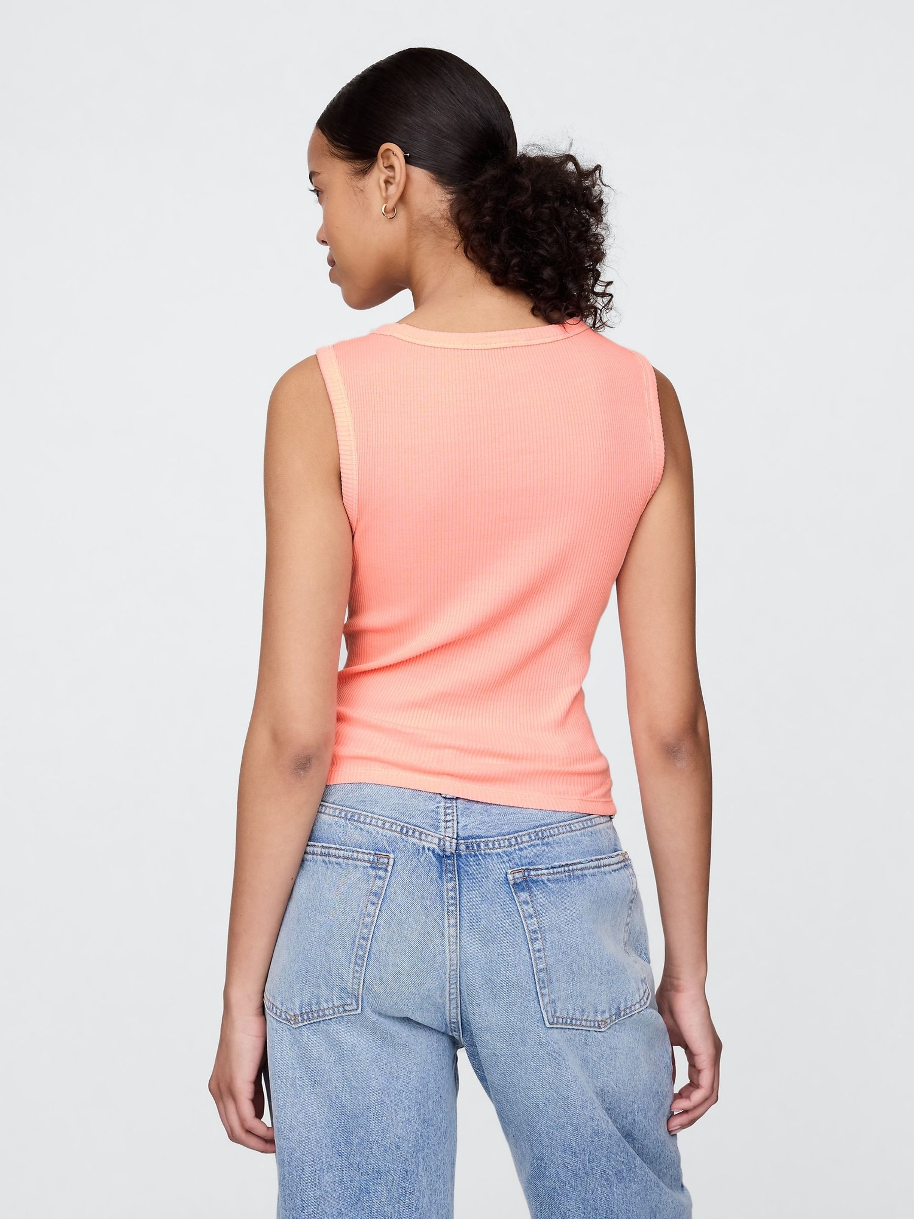 Orange Ribbed Knit Cotton Stretch Scoop Vest - Image 2 of 5