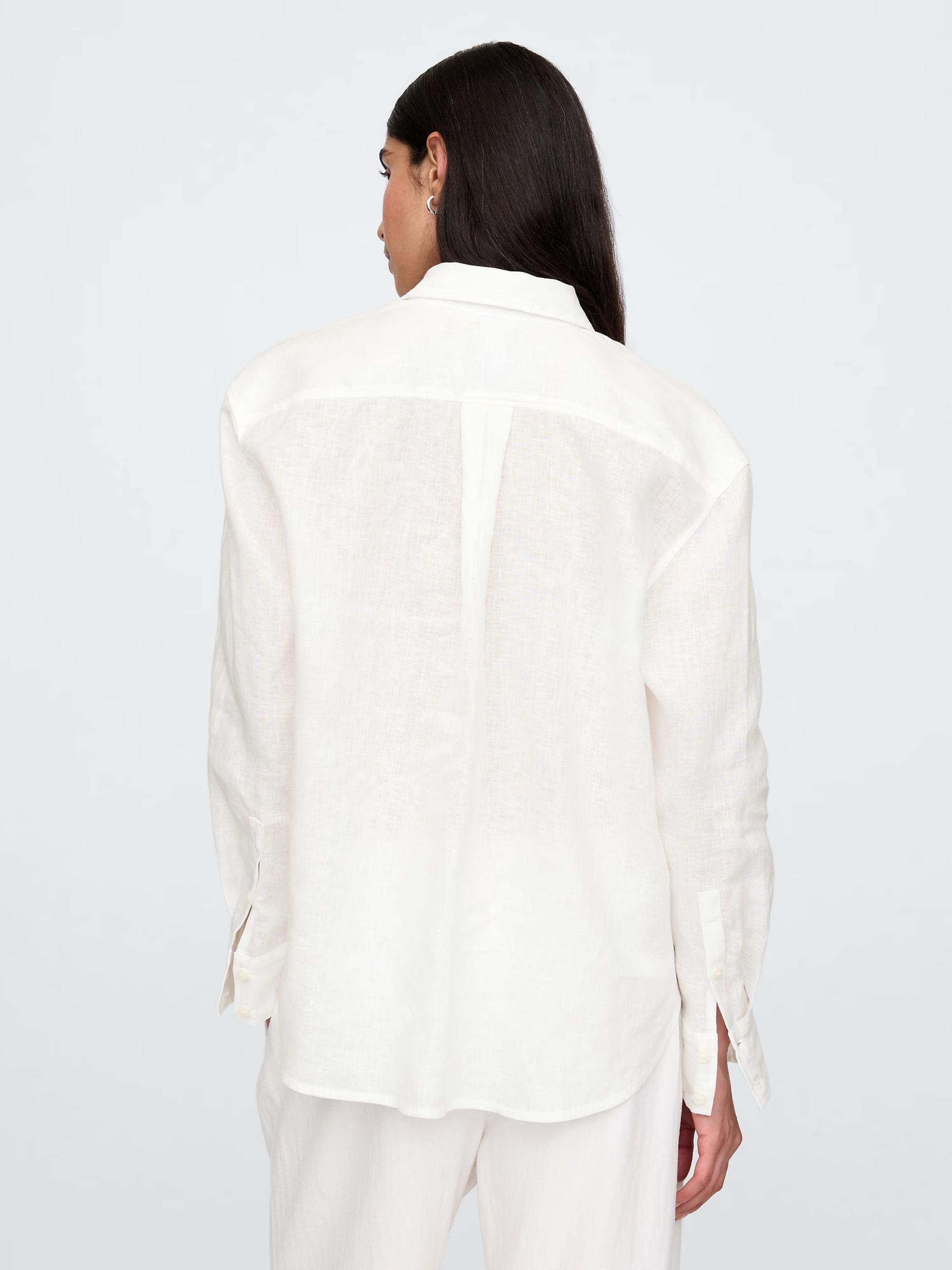 White 100% Linen Oversized Shirt - Image 2 of 4