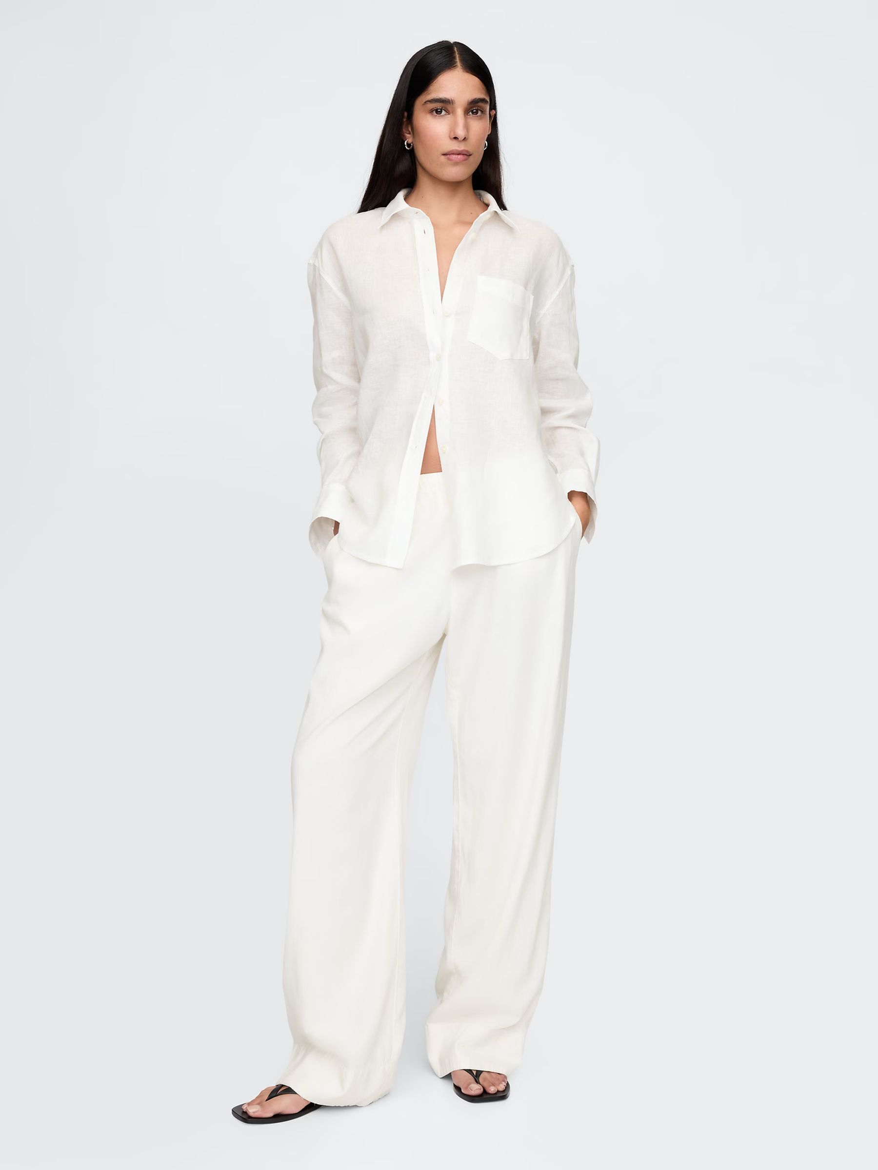 White 100% Linen Oversized Shirt - Image 3 of 4