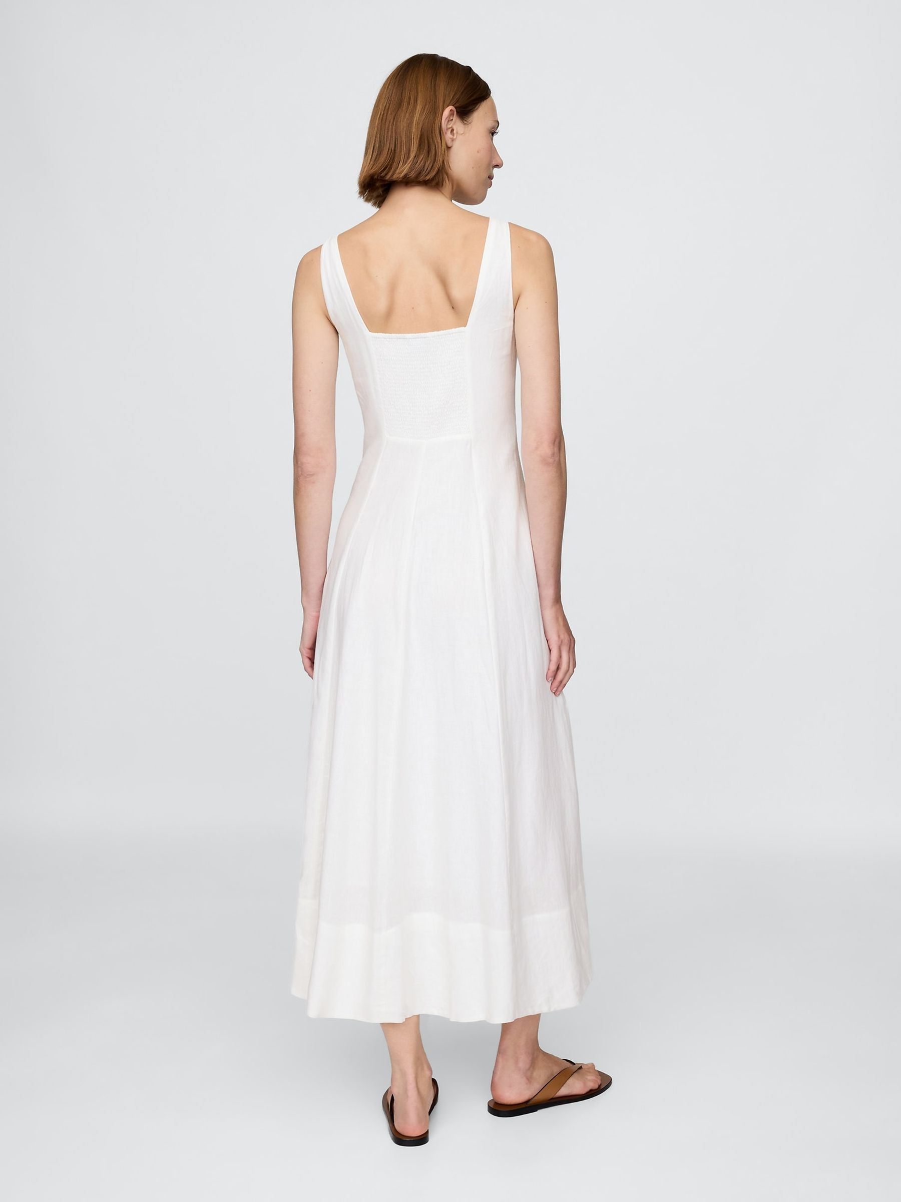 White Linen-Blend Square-Neck Maxi Dress - Image 2 of 5