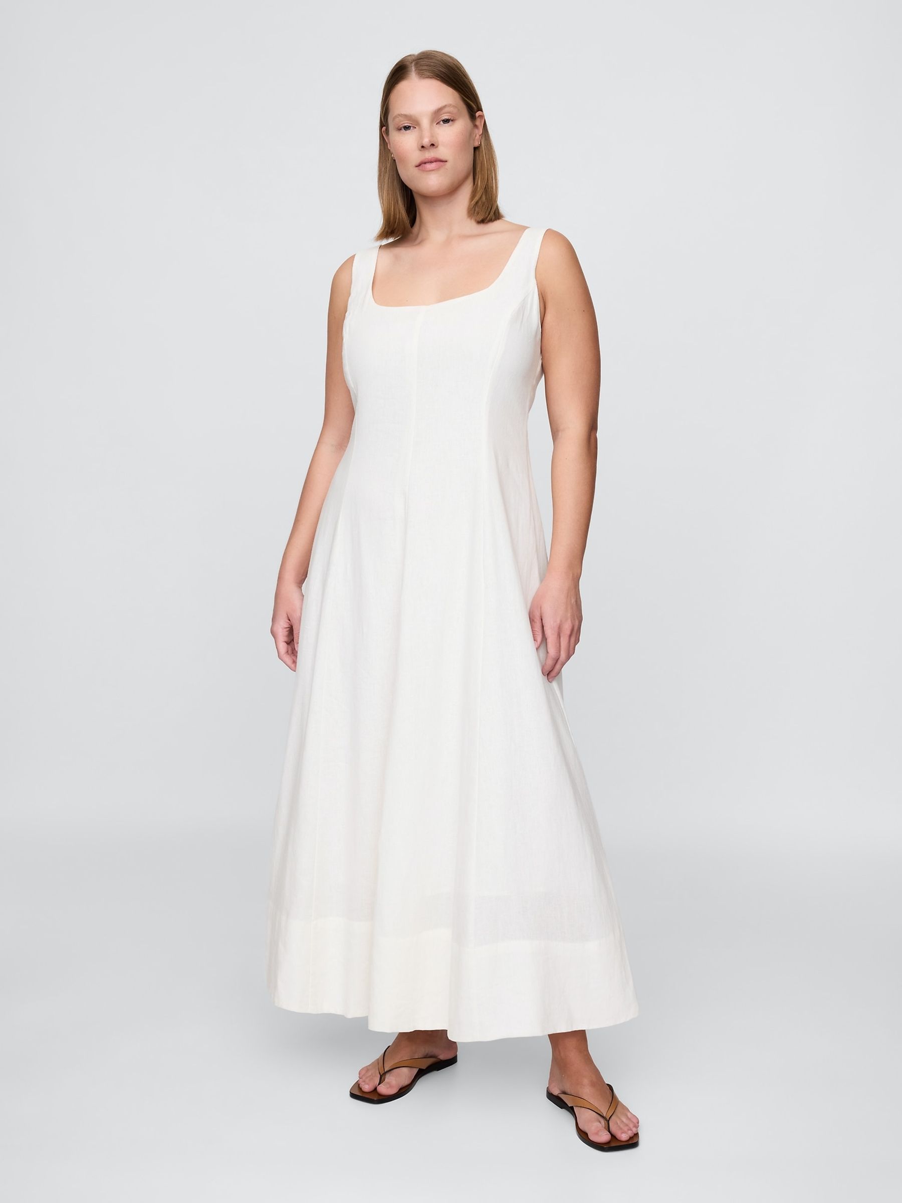 White Linen-Blend Square-Neck Maxi Dress - Image 4 of 5