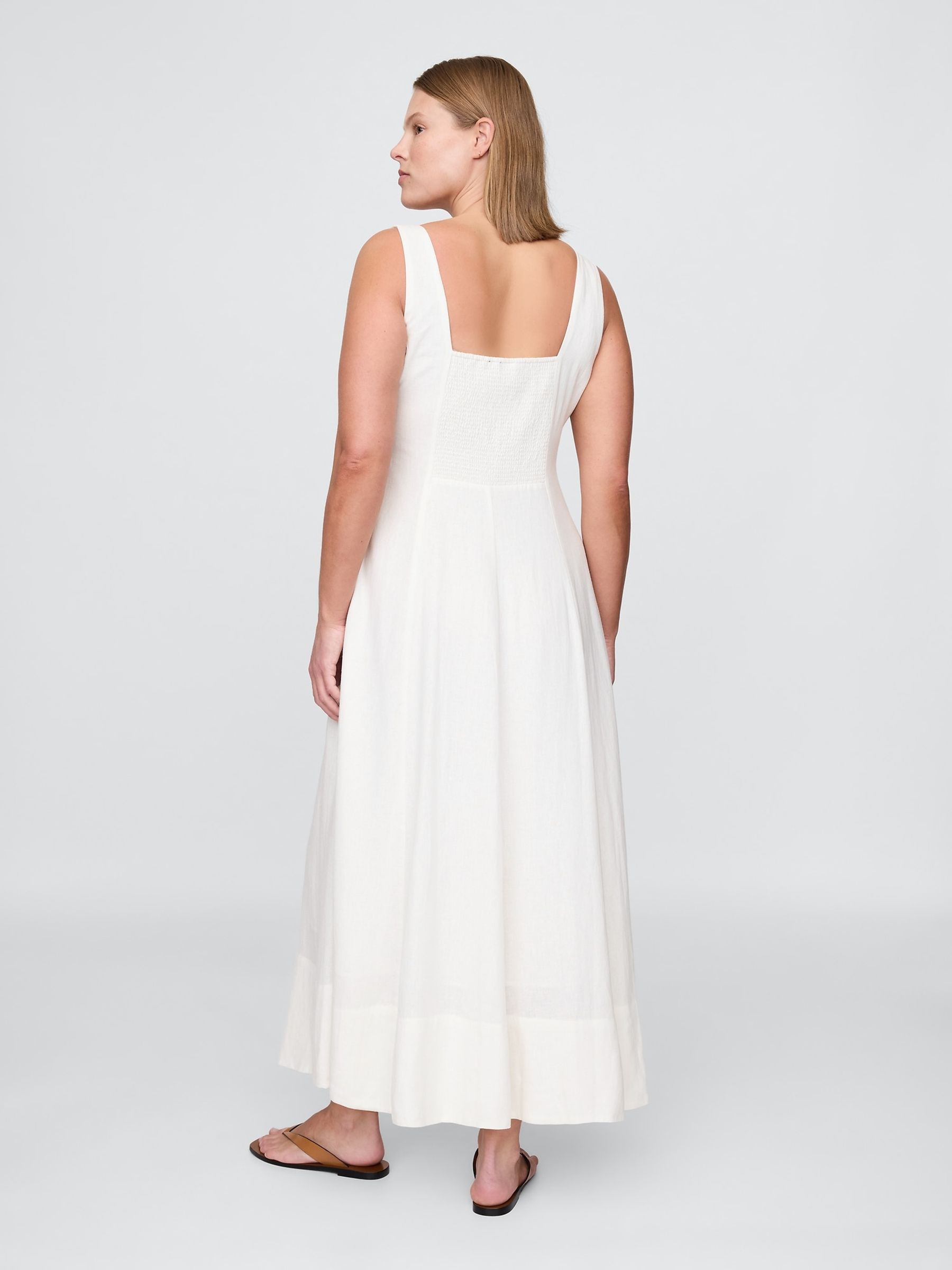 White Linen-Blend Square-Neck Maxi Dress - Image 5 of 5