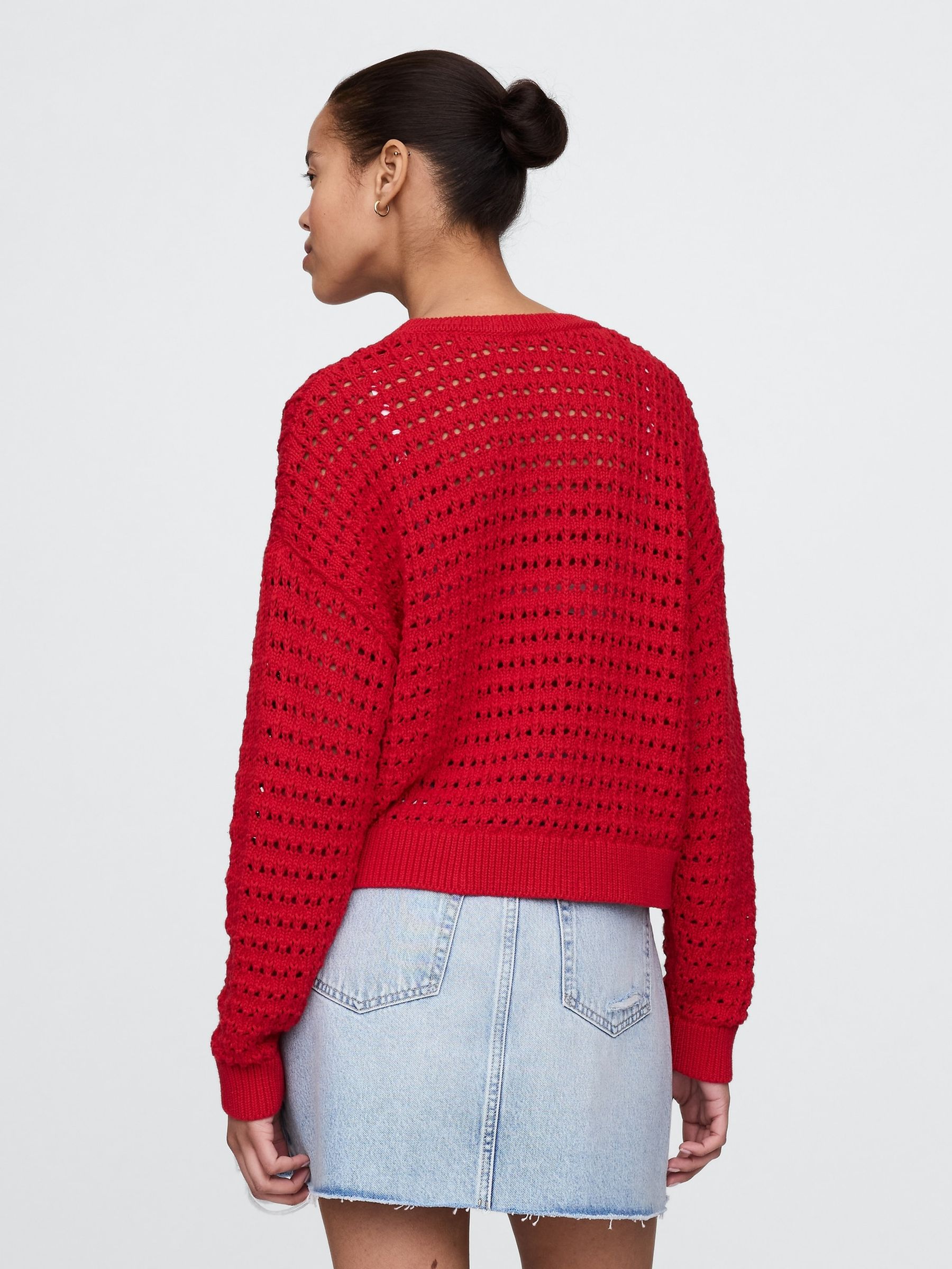 Red Oversized Cotton Crochet Jumper - Image 2 of 5