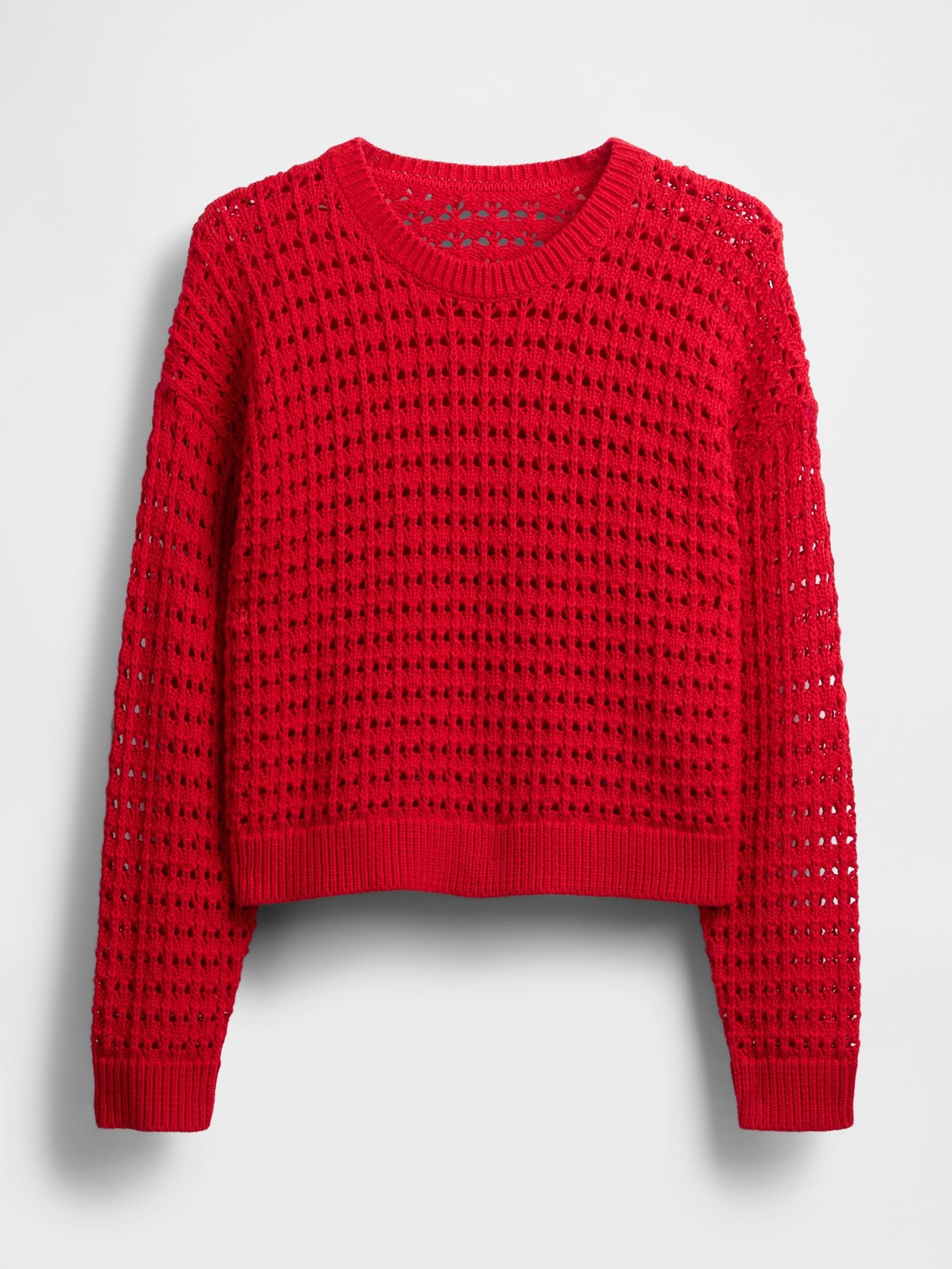Red Oversized Cotton Crochet Jumper - Image 4 of 5