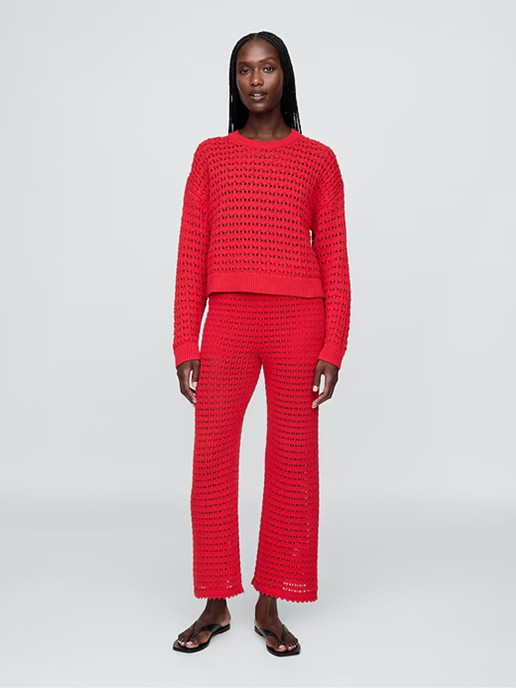 Red Oversized Cotton Crochet Jumper - Image 6 of 8