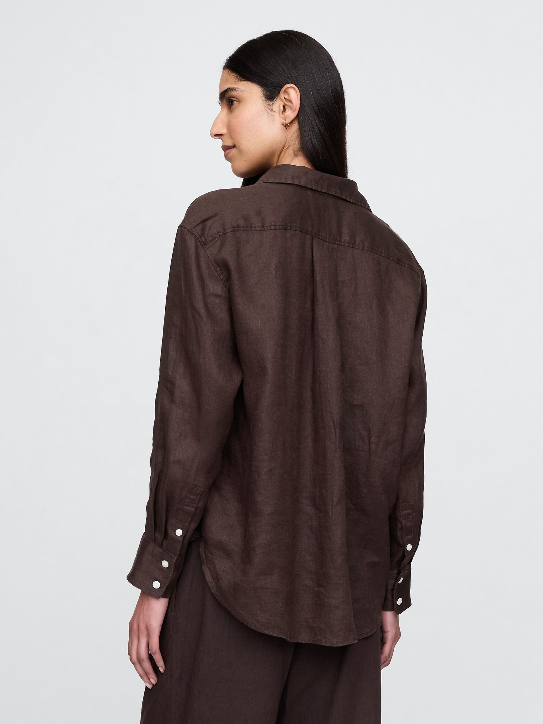 Brown 100% Linen Oversized Shirt - Image 2 of 4