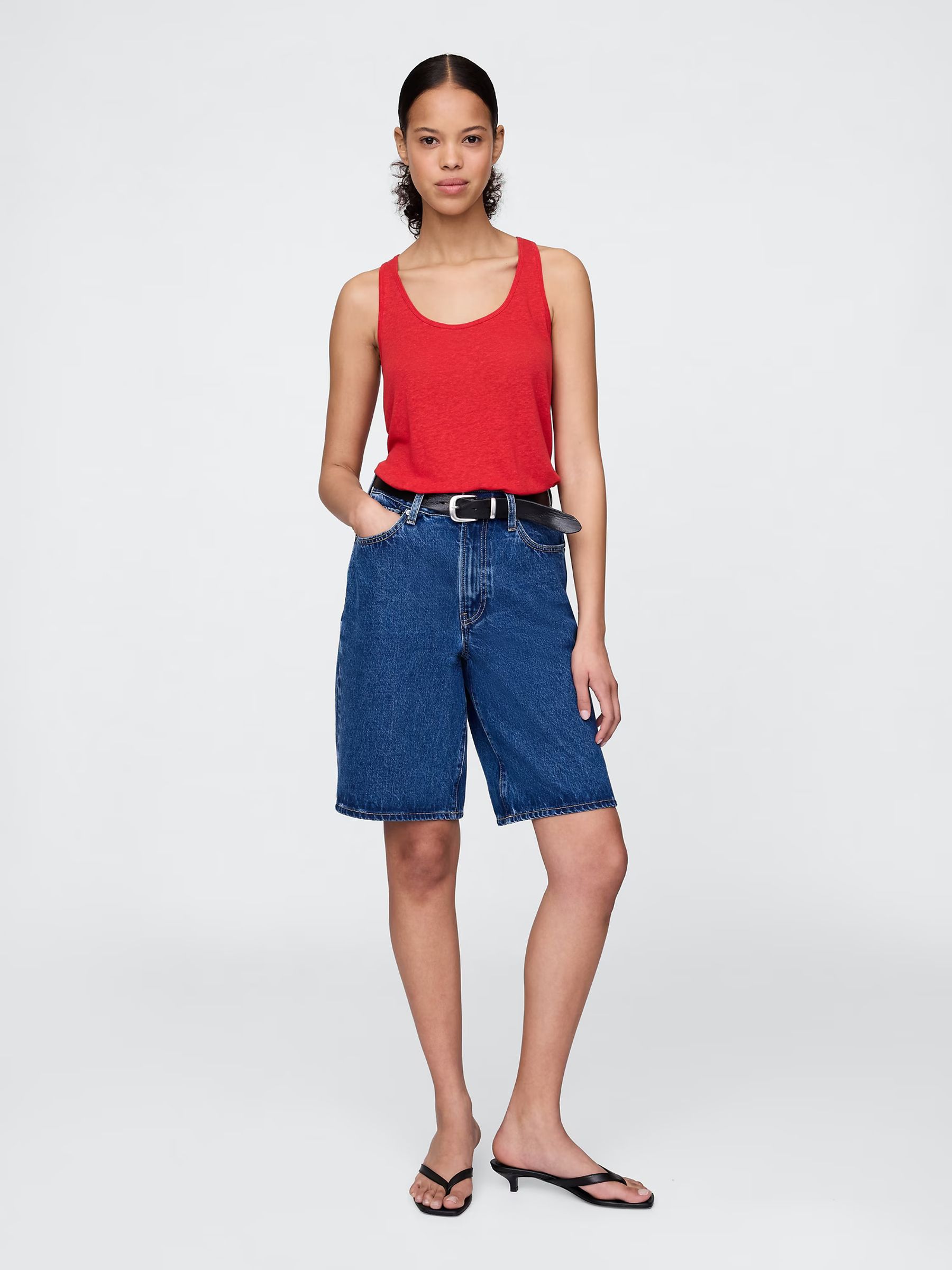 Red Linen-Blend Racerback Vest - Image 3 of 4