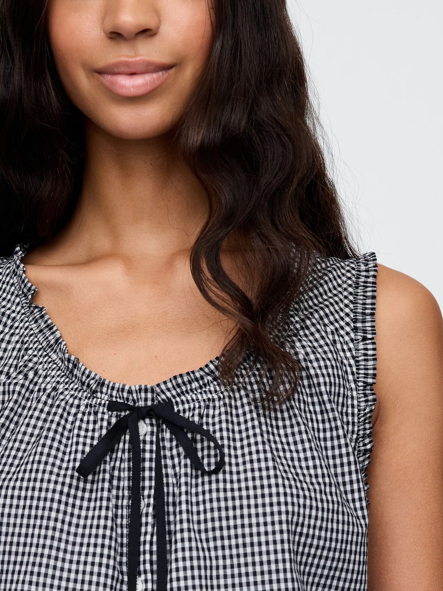 Navy/Blue DÔEN Gingham Cropped Tank Top - Image 4 of 6