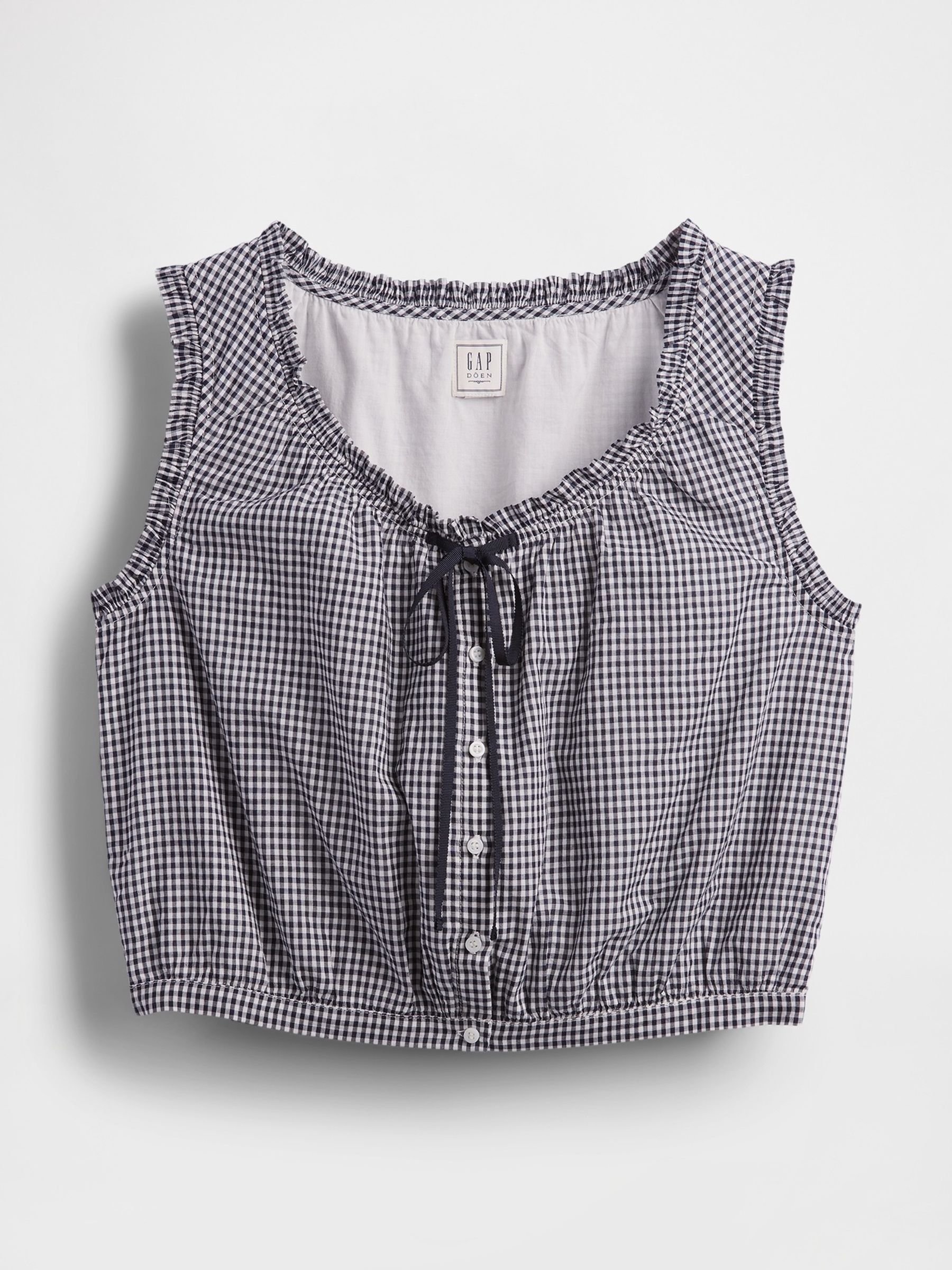 Navy/Blue DÔEN Gingham Cropped Tank Top - Image 5 of 6