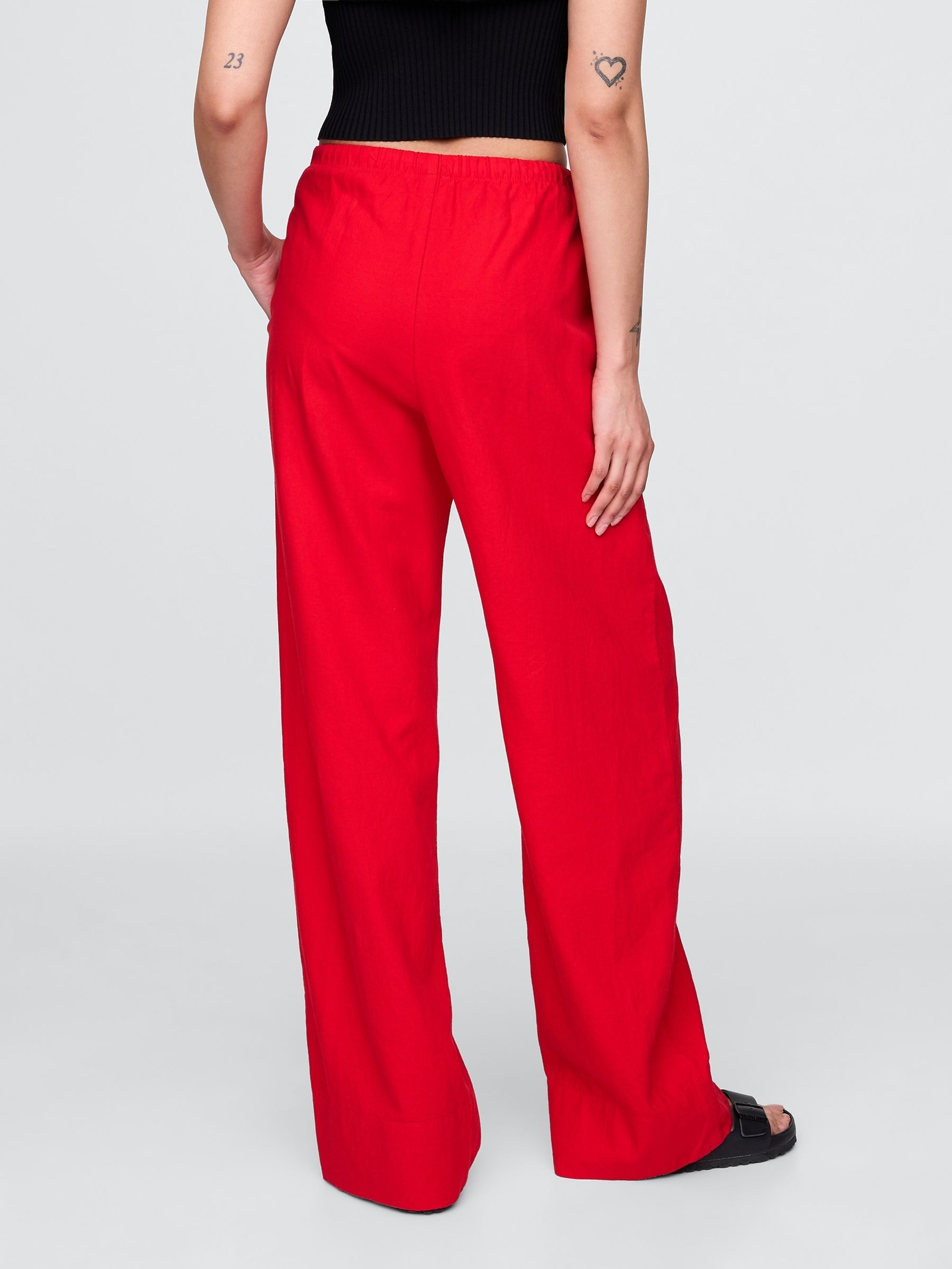 Red Heavyweight Linen-Blend Easy Wide-Hem Trousers - Image 2 of 5