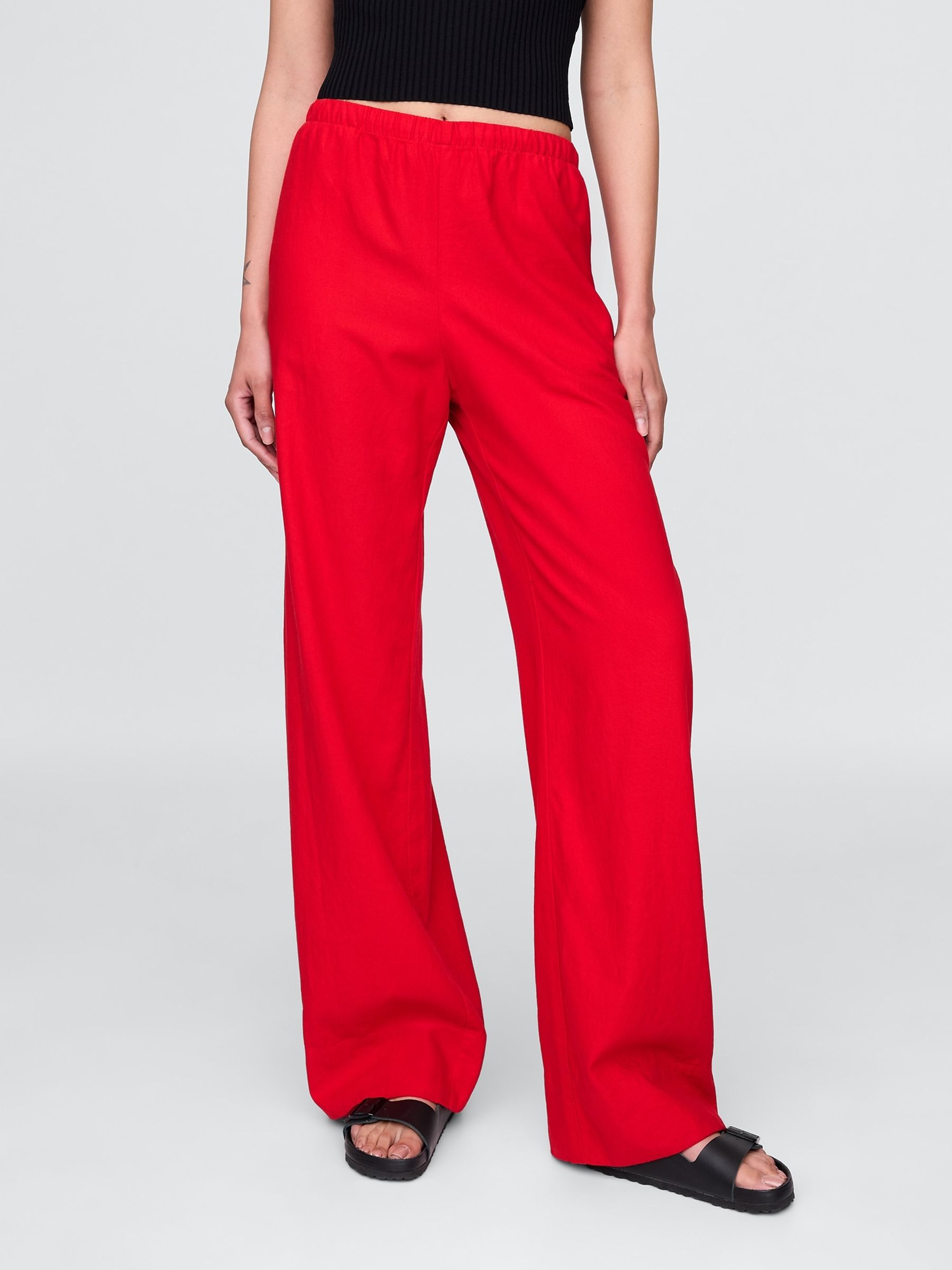 Red Heavyweight Linen-Blend Easy Wide-Hem Trousers - Image 3 of 5