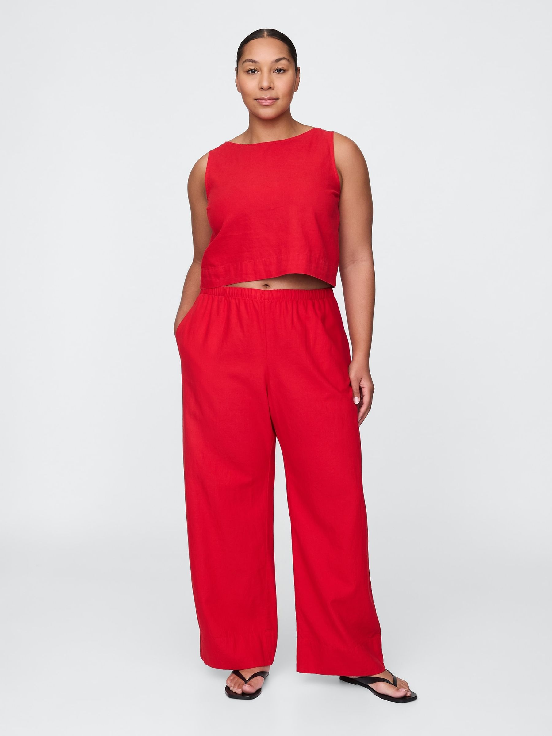 Red Heavyweight Linen-Blend Easy Wide-Hem Trousers - Image 5 of 5