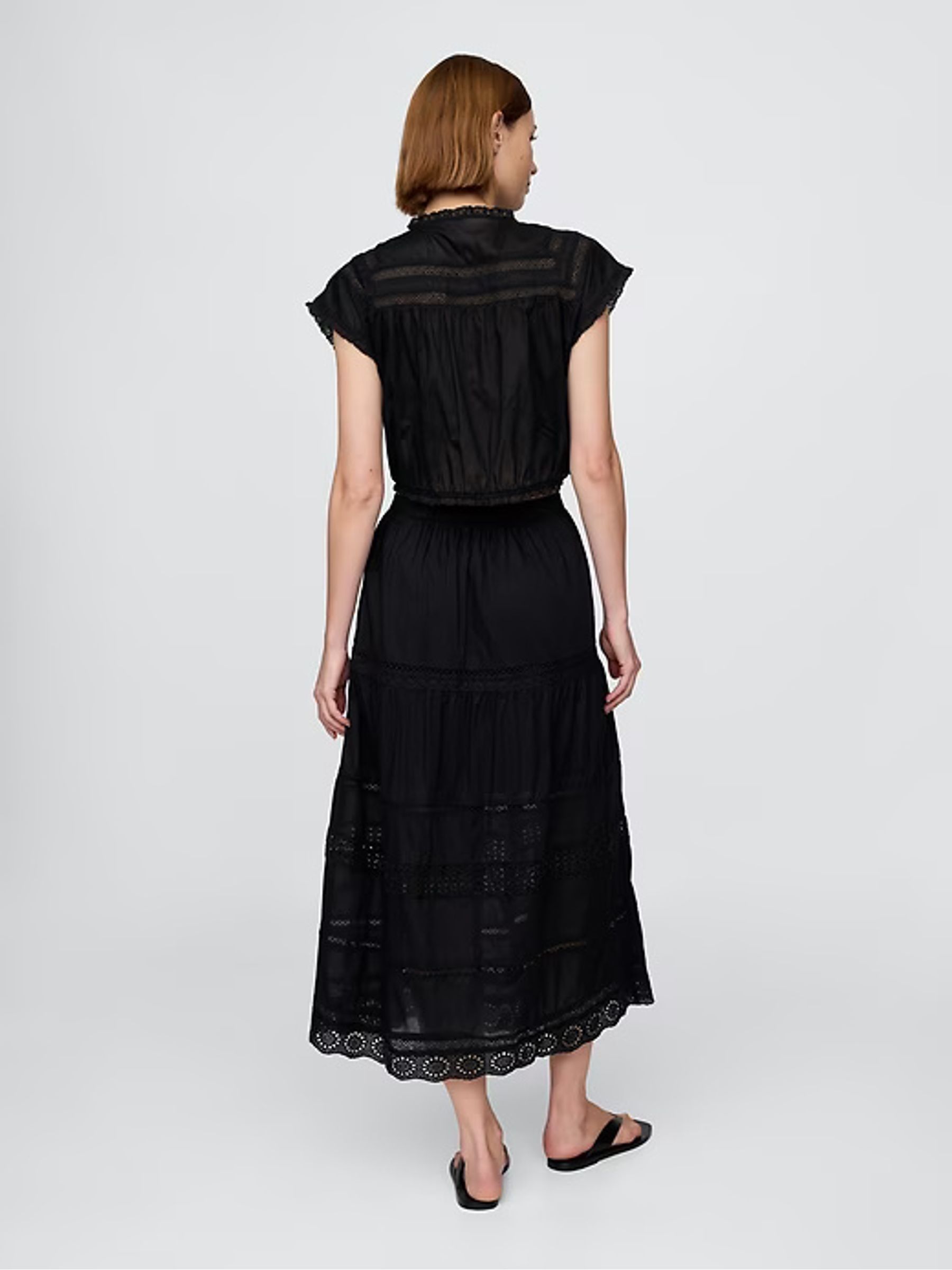 Black Tiered Lace Trim Maxi Skirt - Image 2 of 8
