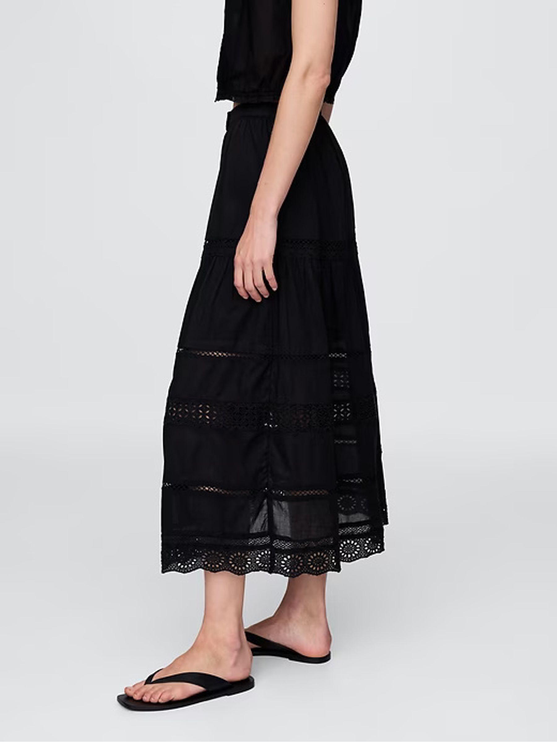 Black Tiered Lace Trim Maxi Skirt - Image 3 of 8