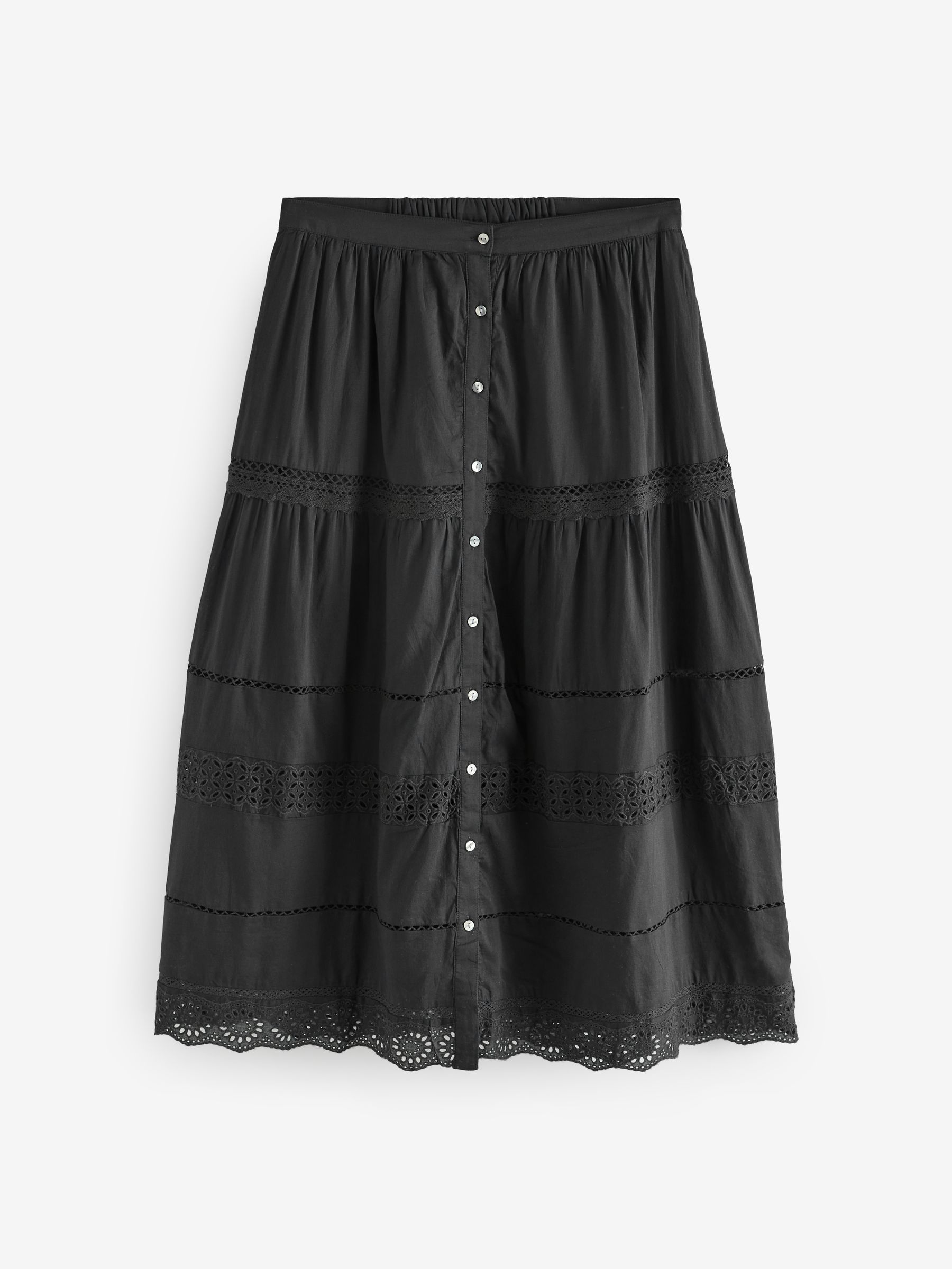 Black Tiered Lace Trim Maxi Skirt - Image 5 of 8