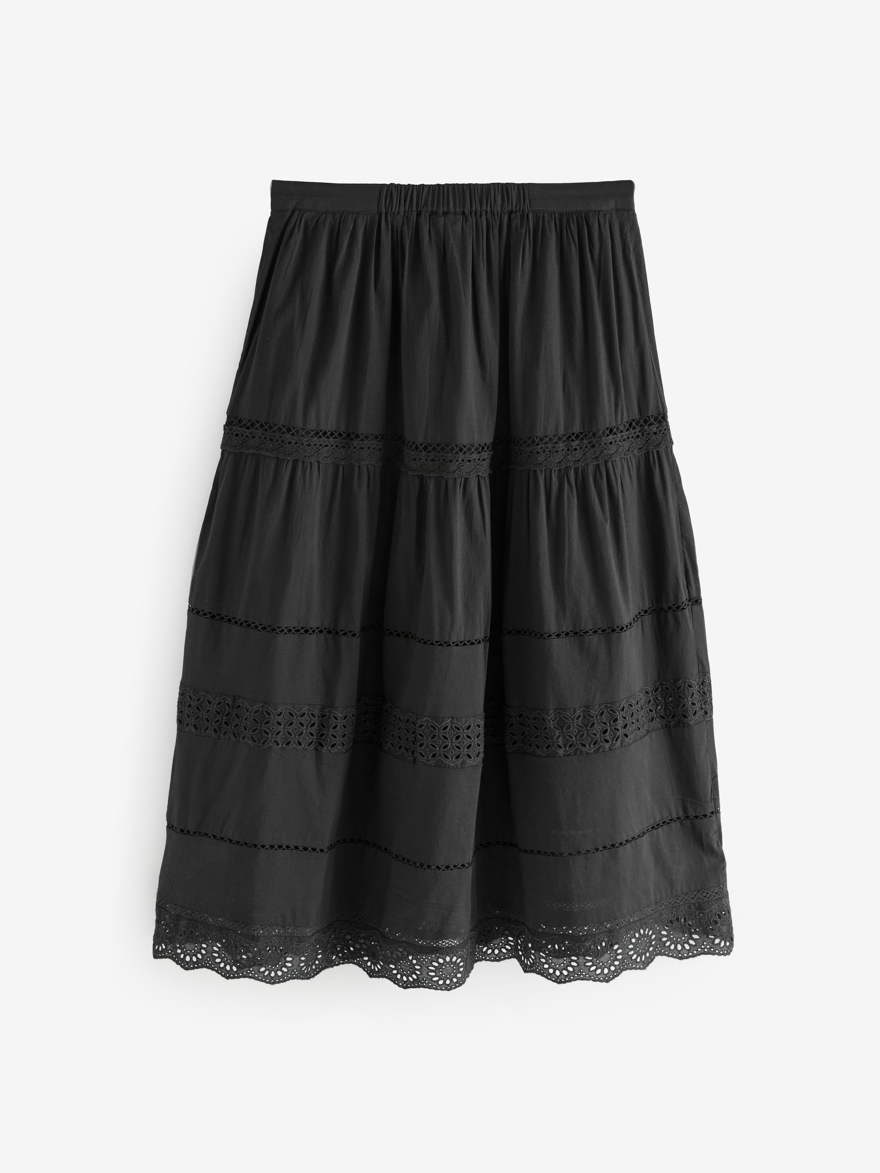 Black Tiered Lace Trim Maxi Skirt - Image 6 of 8