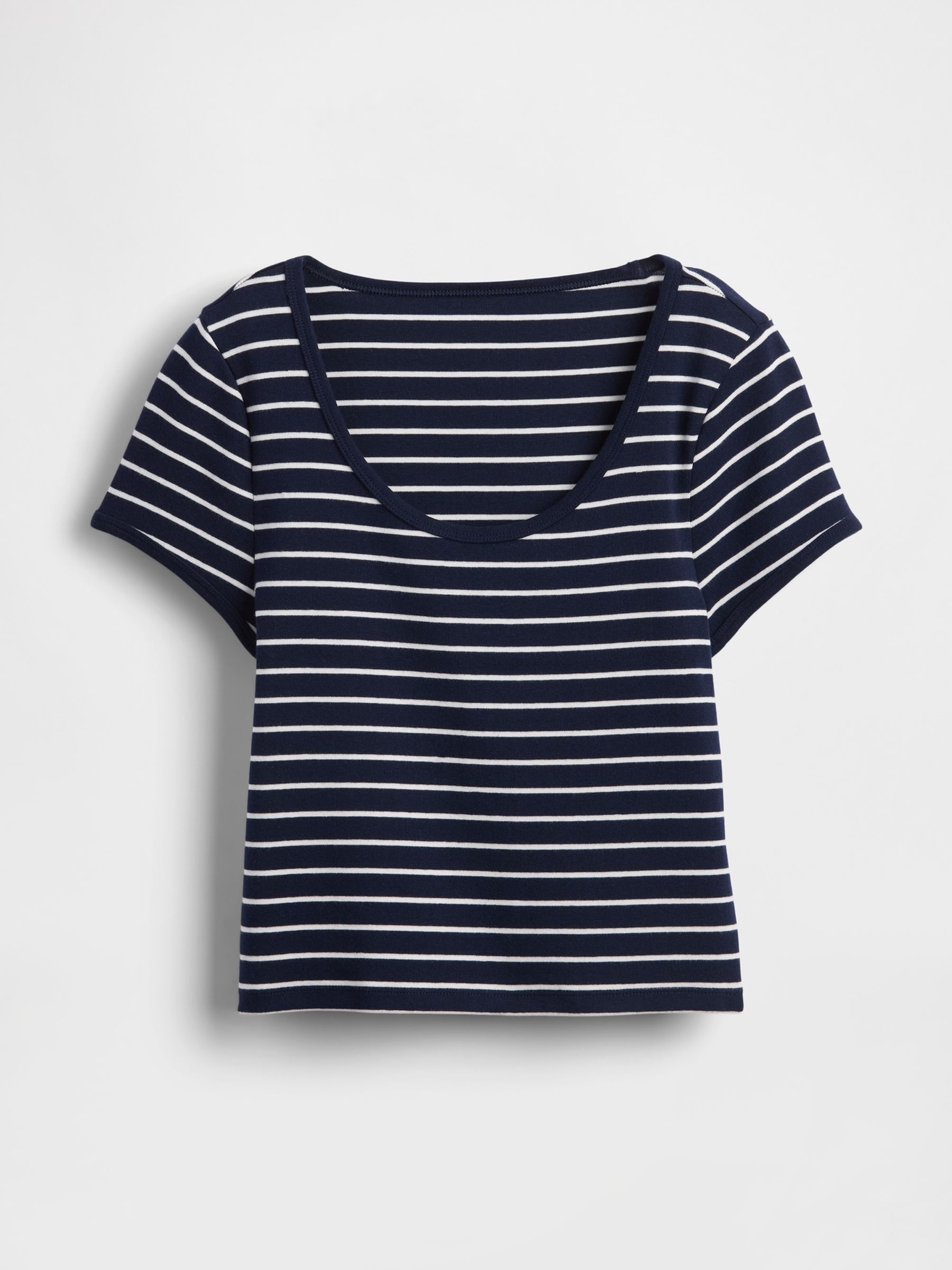 Navy Stripe Modern Cropped Cap-Sleeve T-Shirt - Image 4 of 5