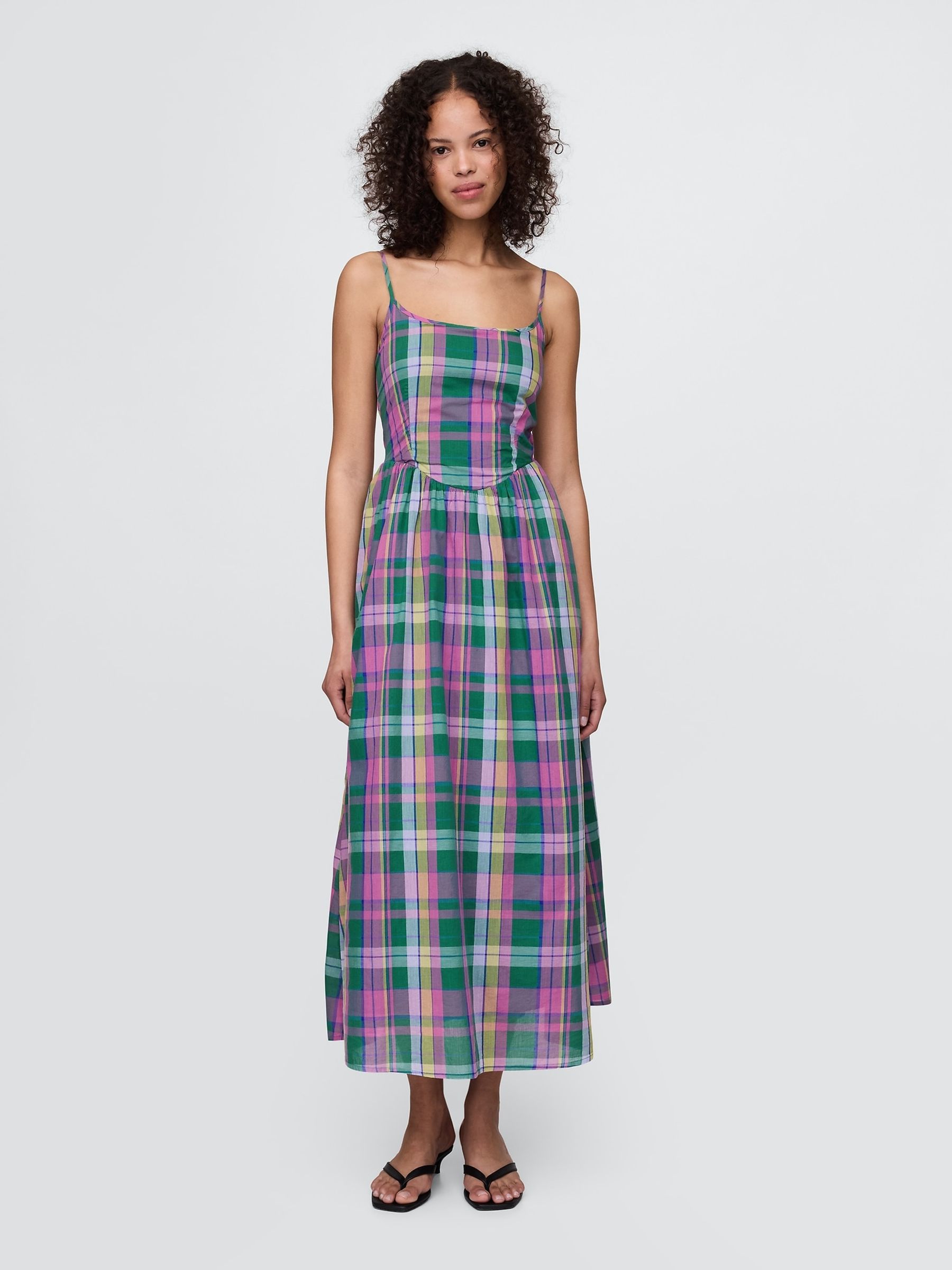 Green Check Drop-Waist Maxi Dress - Image 1 of 5