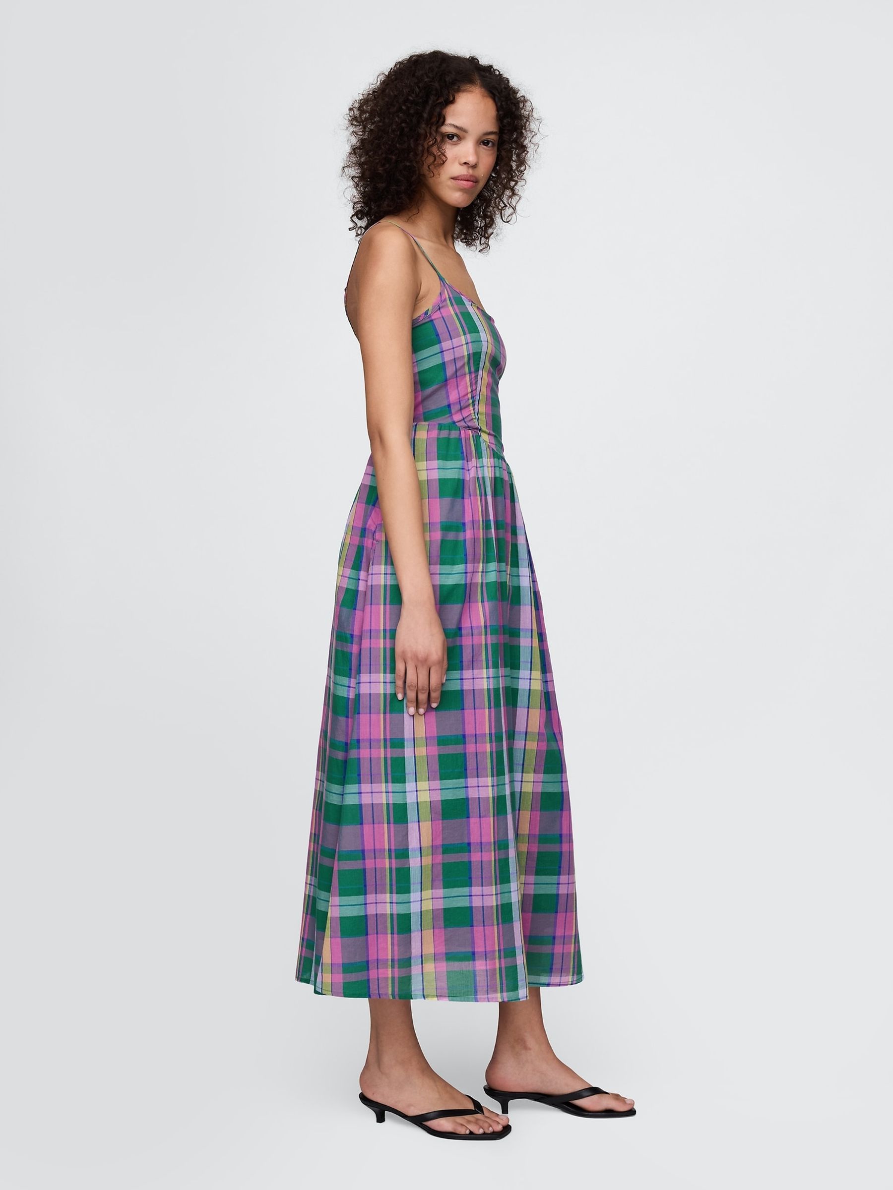 Green Check Drop-Waist Midi Summer Dress Gap