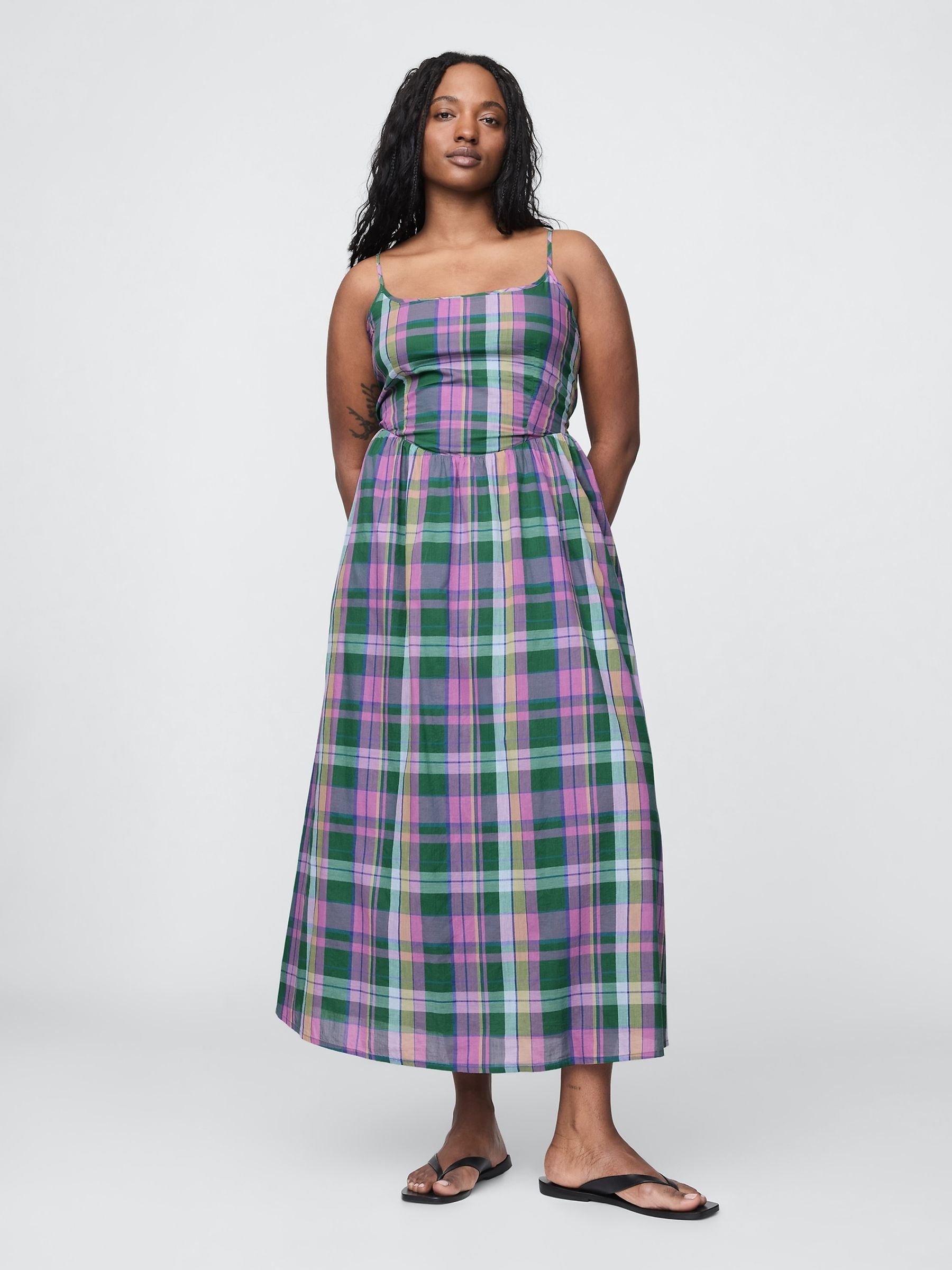 Green Check Drop-Waist Maxi Dress - Image 4 of 5