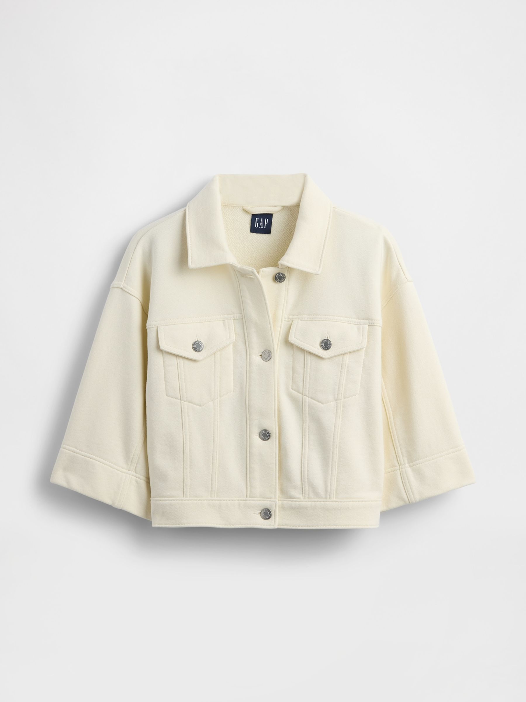 Cream Heavyweight French Terry Denim Cropped Jacket - Image 5 of 5