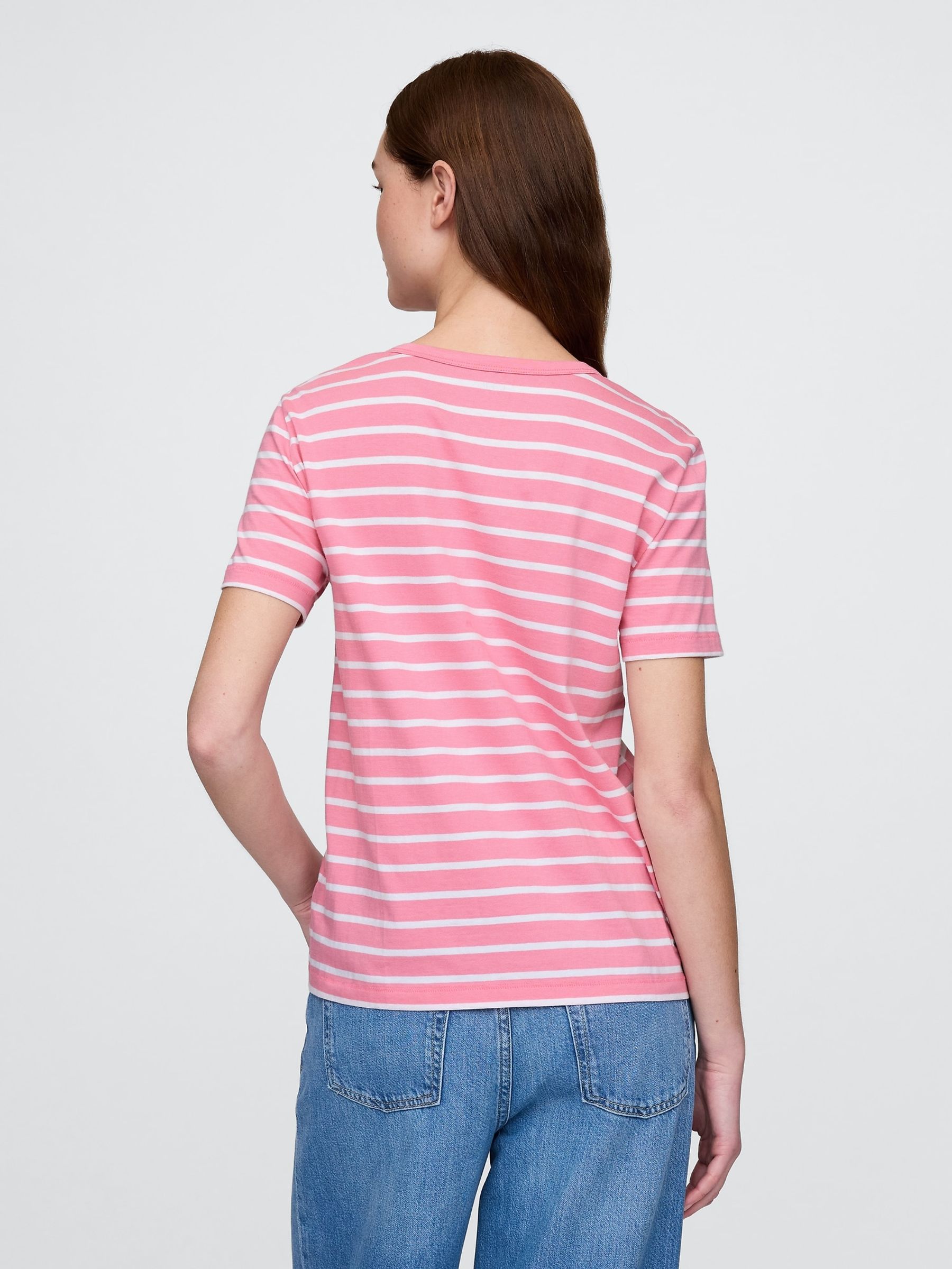 Pink/White Stripe Crew Neck Vintage Short Sleeve T-Shirt - Image 2 of 5