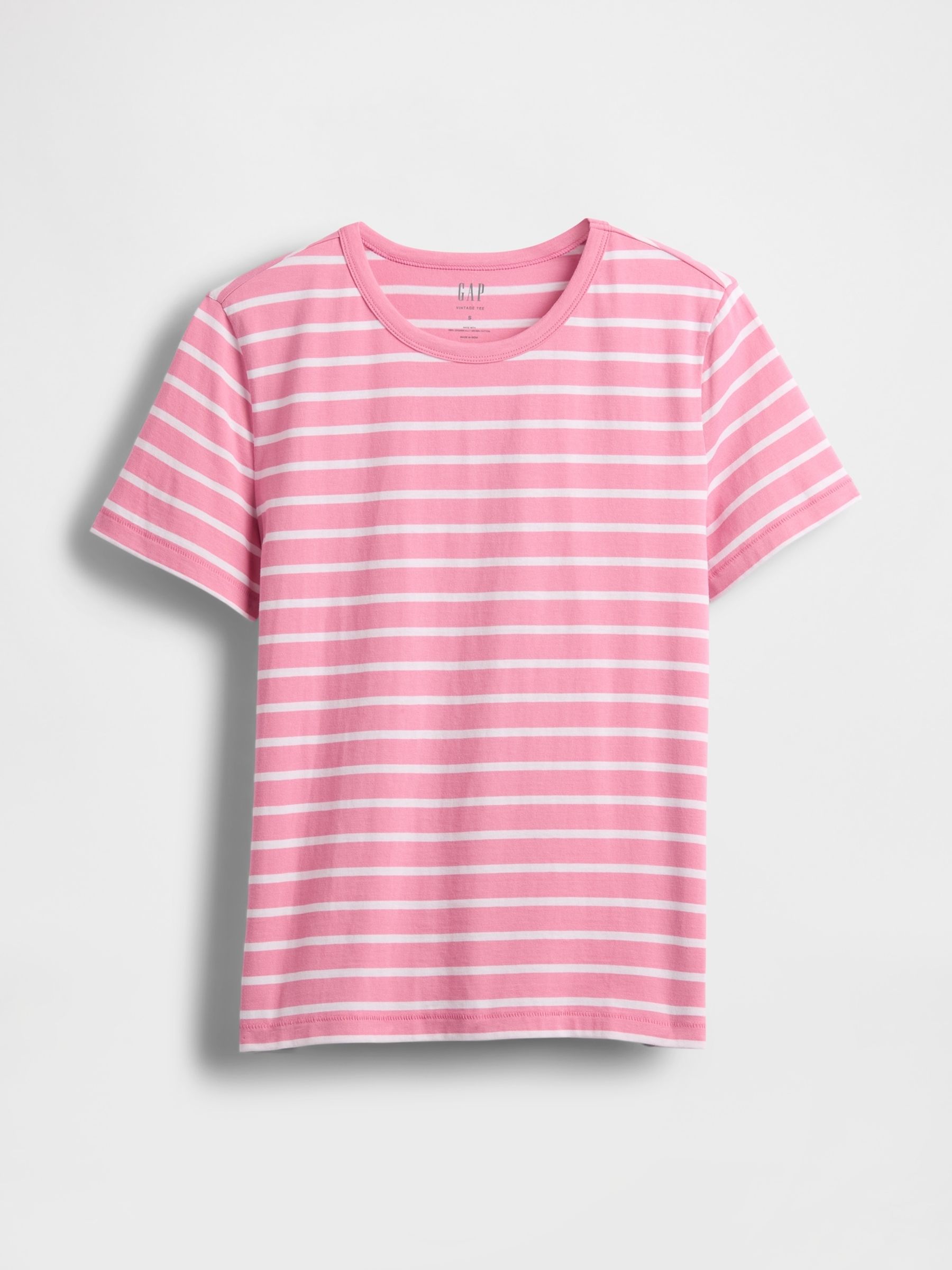 Pink/White Stripe Crew Neck Vintage Short Sleeve T-Shirt - Image 4 of 5