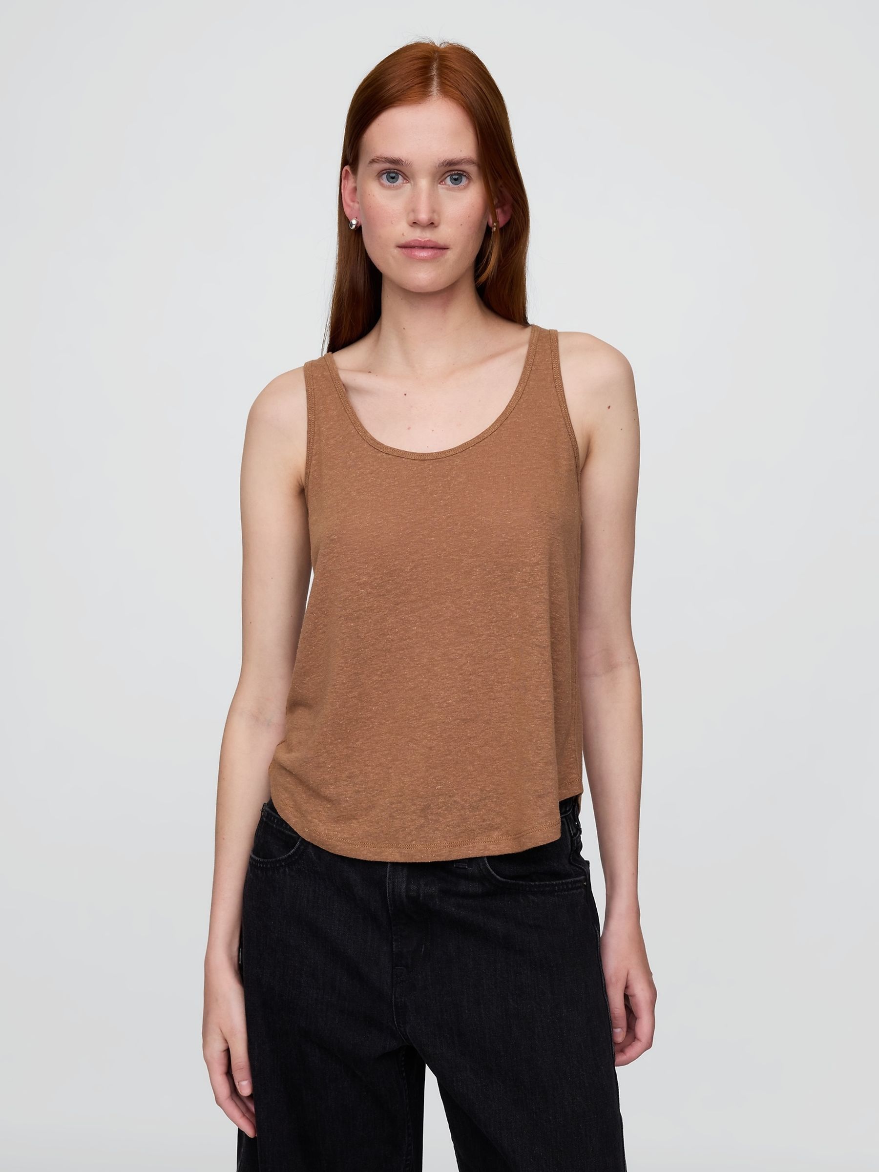 Brown Linen-Blend Racerback Vest - Image 1 of 4