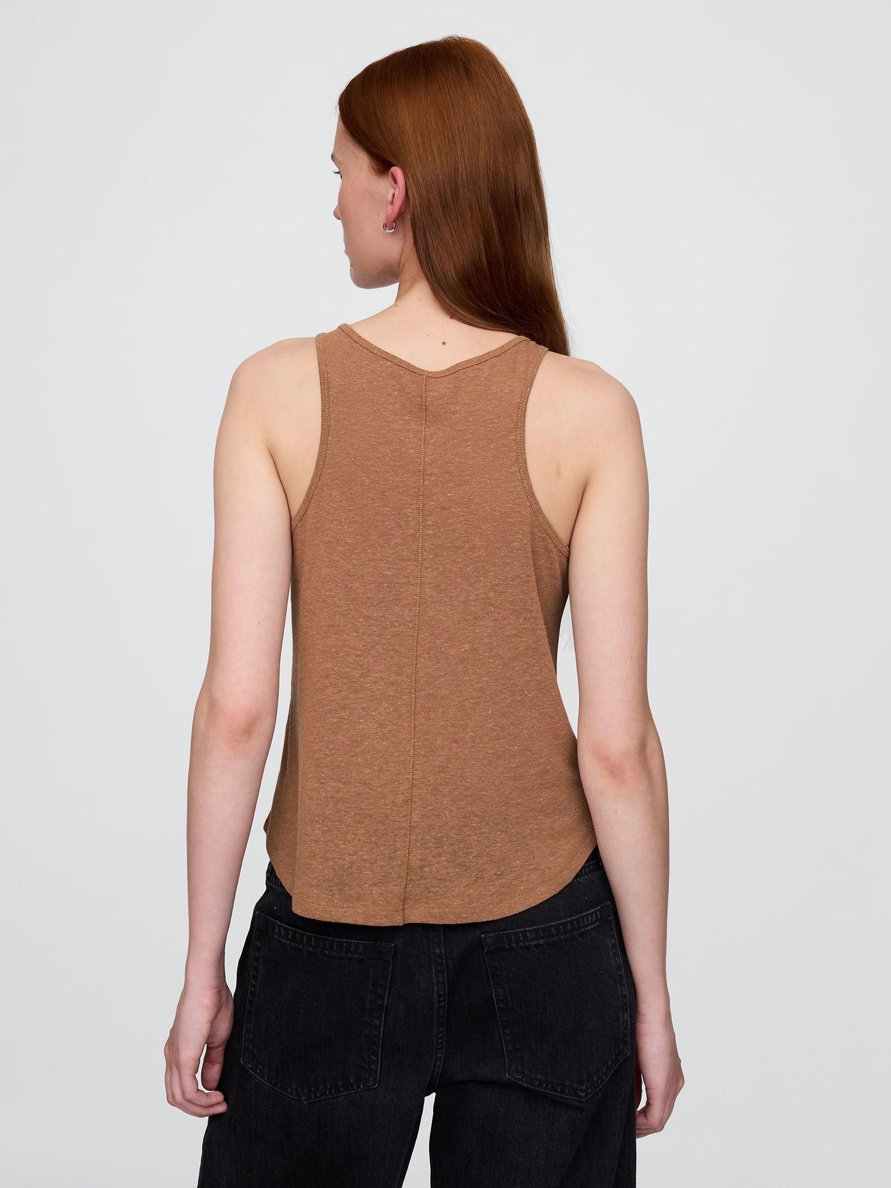 Brown Linen-Blend Racerback Vest - Image 2 of 4