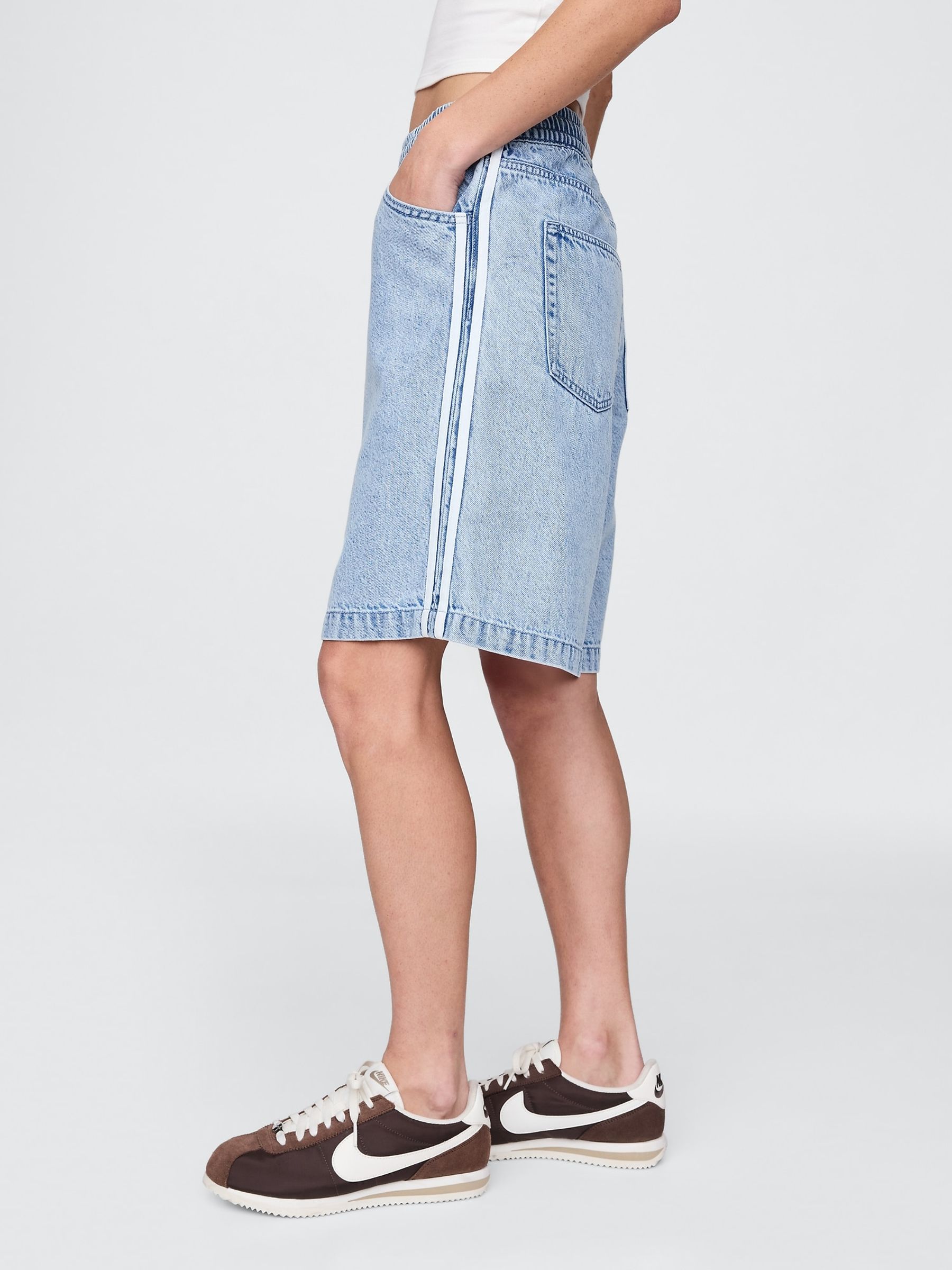 Blue 11" Mid Rise UltraSoft Easy Longline Denim Shorts - Image 3 of 5