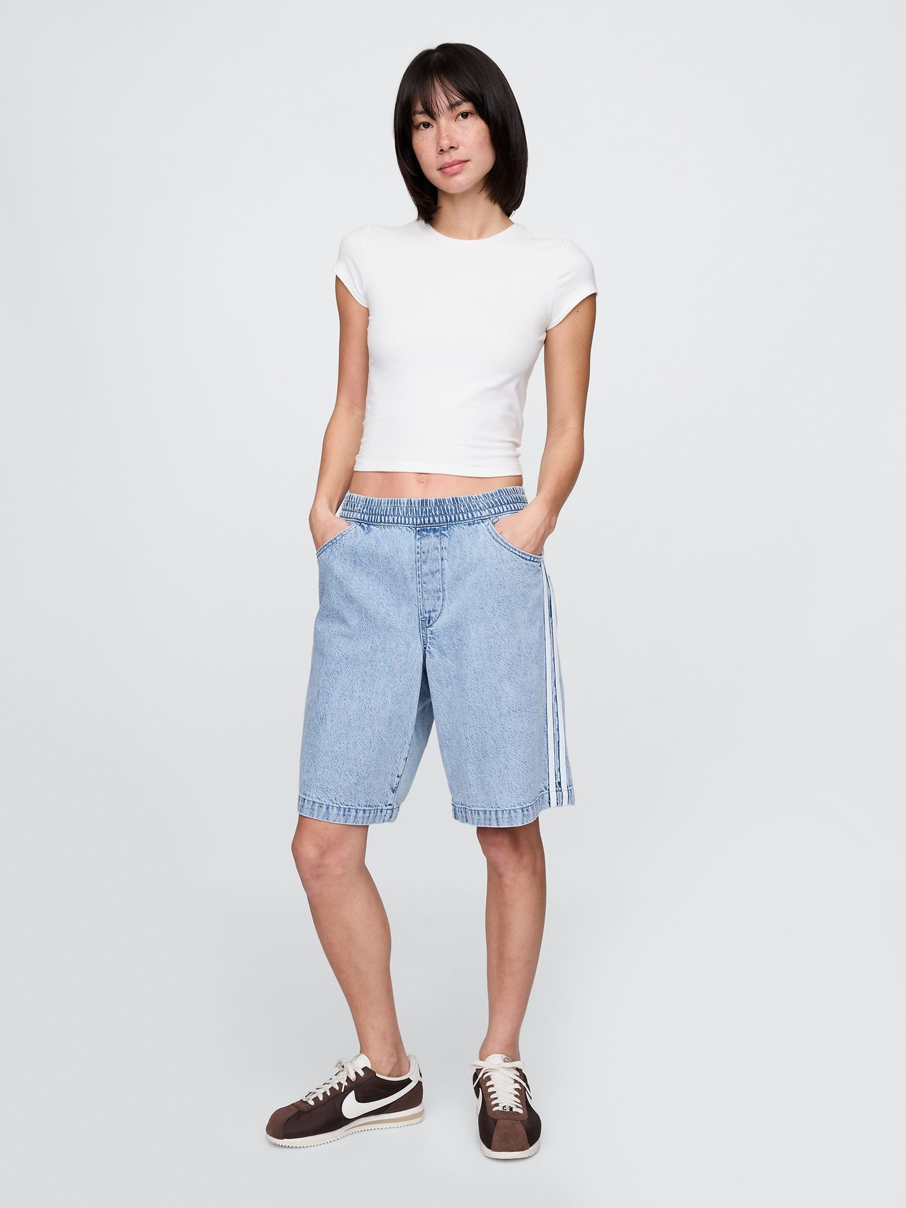 Blue 11" Mid Rise UltraSoft Easy Longline Denim Shorts - Image 4 of 5