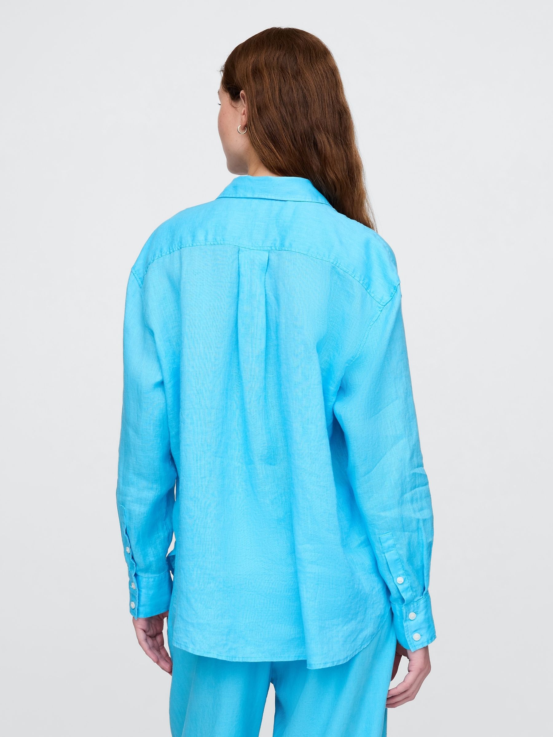 Bright Blue 100% Linen Oversized Shirt - Image 2 of 3