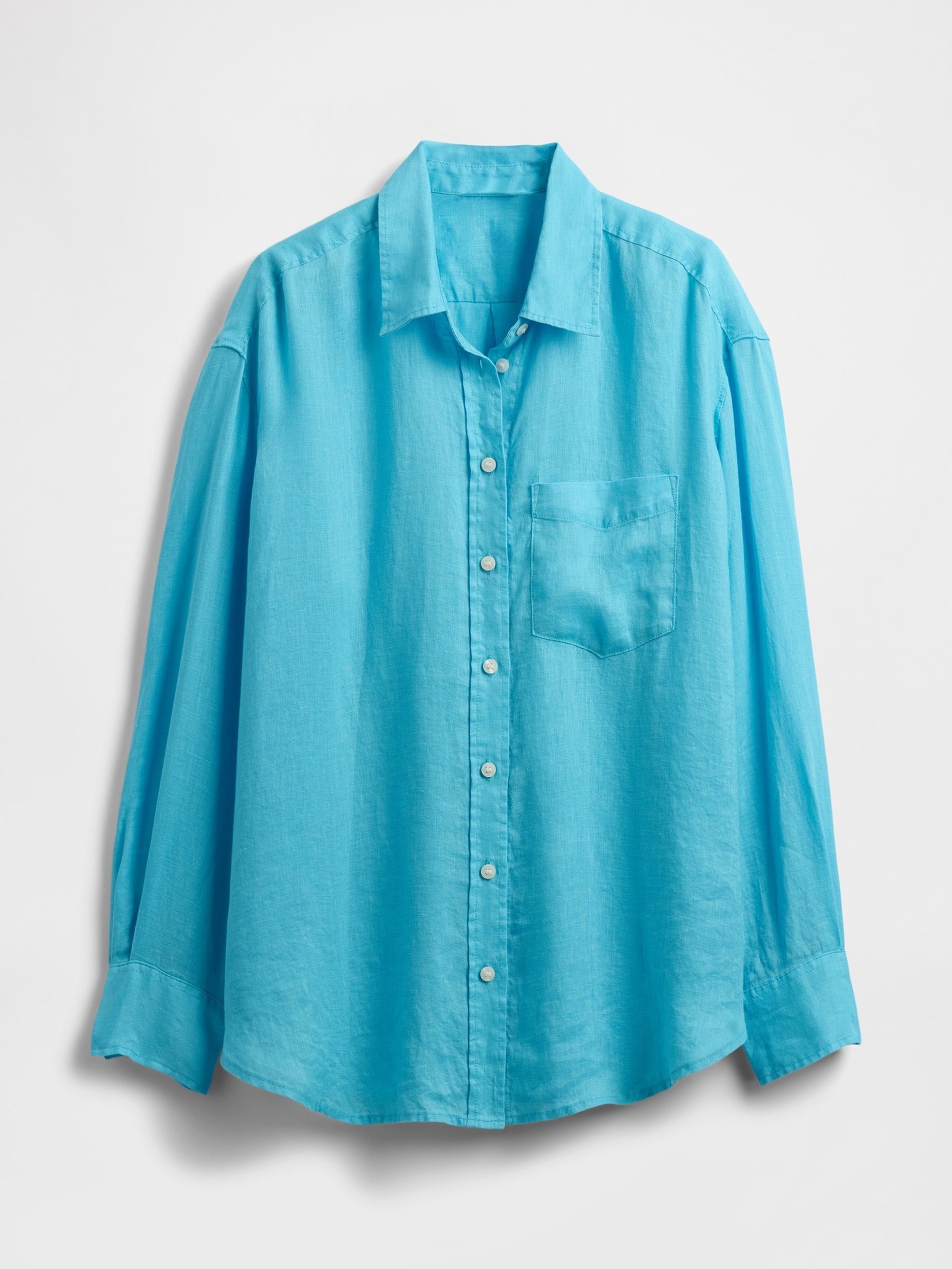 Bright Blue 100% Linen Oversized Shirt - Image 5 of 5