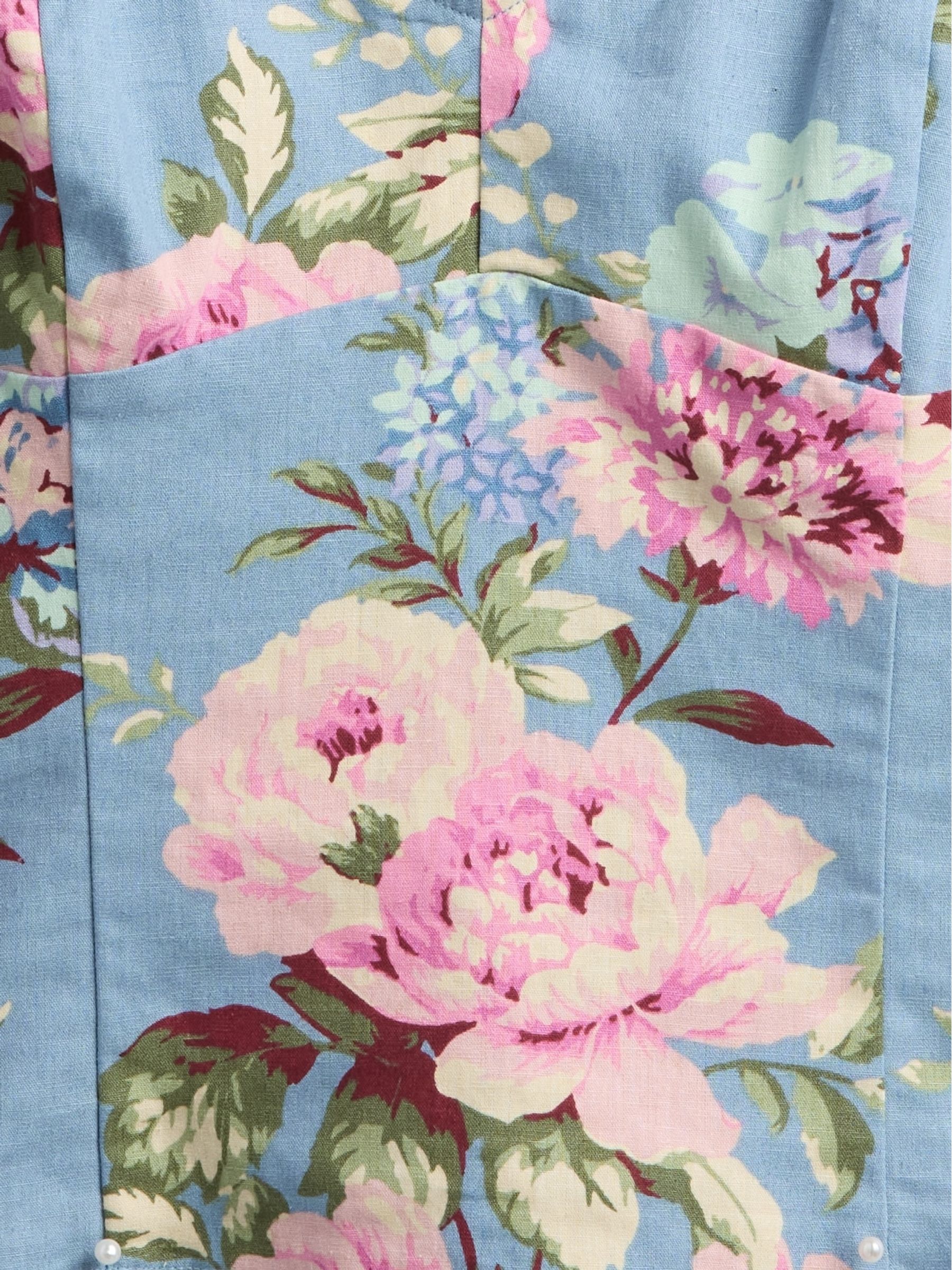 Blue Floral Linen-Blend Tie-Strap Tank Top - Image 5 of 5