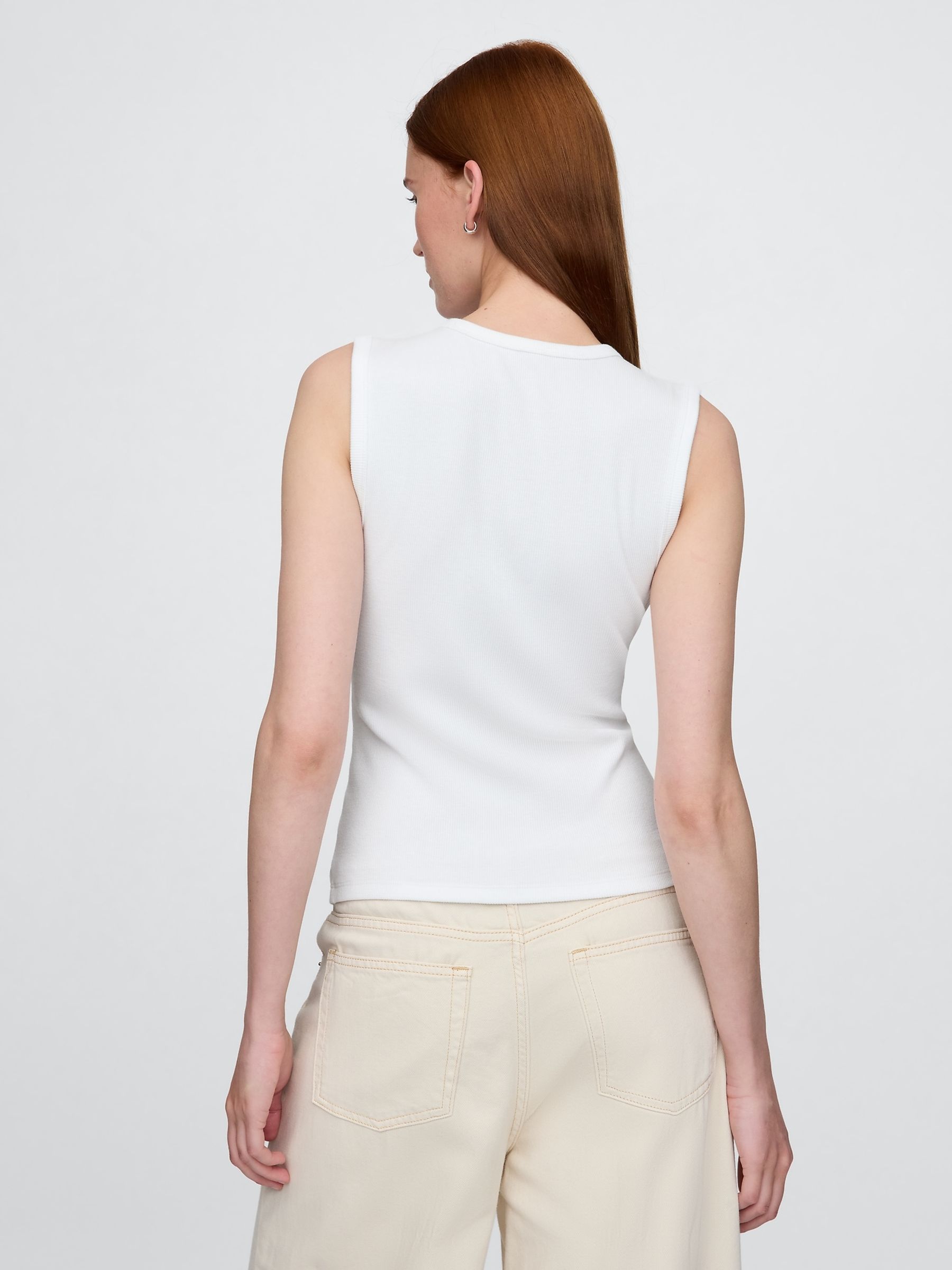 White Cotton-Modal Modern Ribbed Cardigan Vest - Image 2 of 5