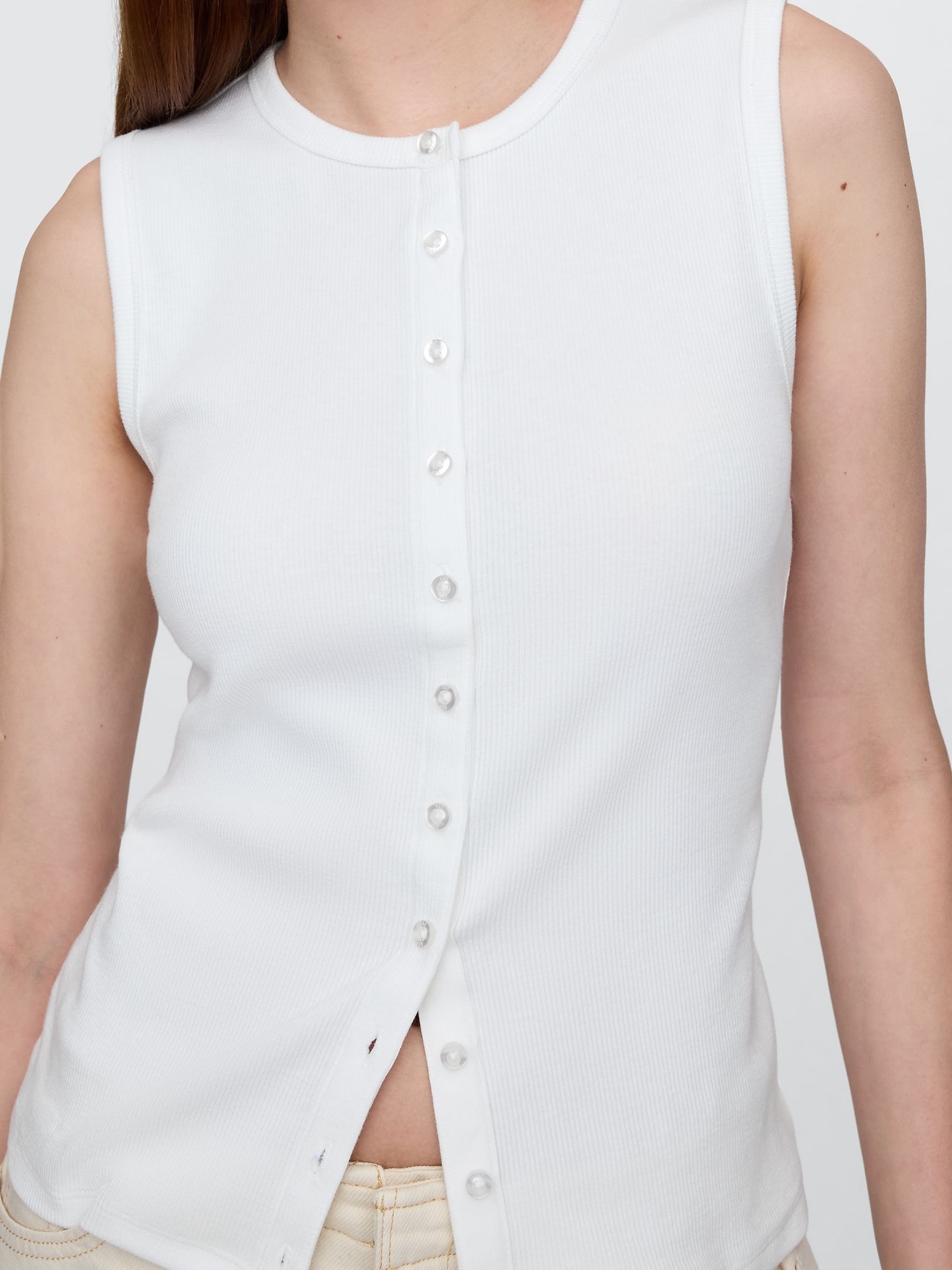 White Cotton-Modal Modern Ribbed Cardigan Vest - Image 4 of 5