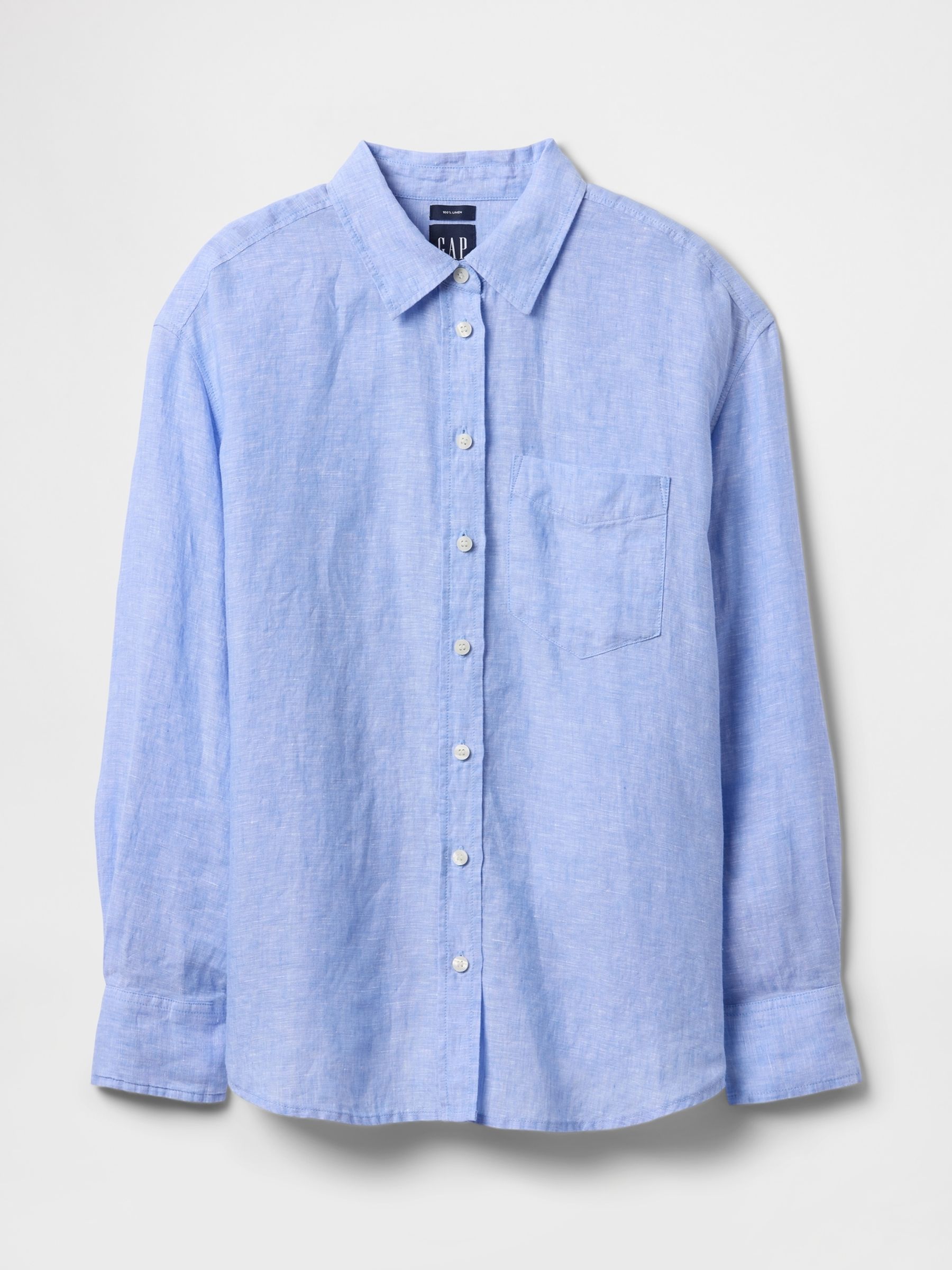 Blue 100% Linen Button Down Long Sleeve Oversized Shirt - Image 4 of 4