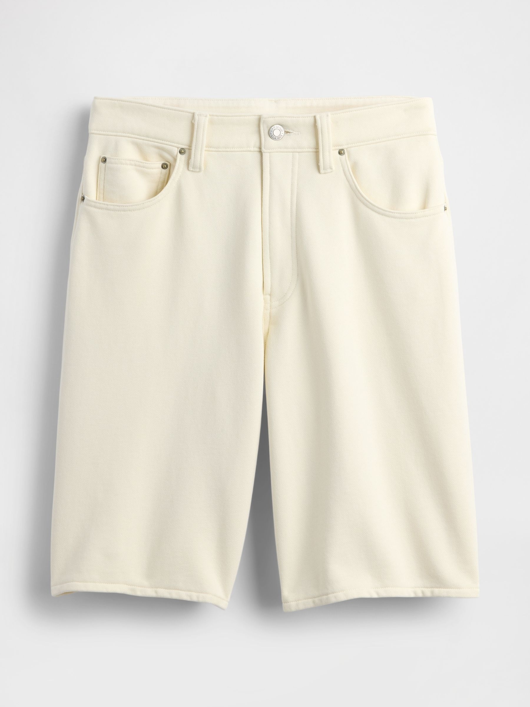 Cream 11" Mid Waisted French Terry Denim Longline Shorts - Image 5 of 5