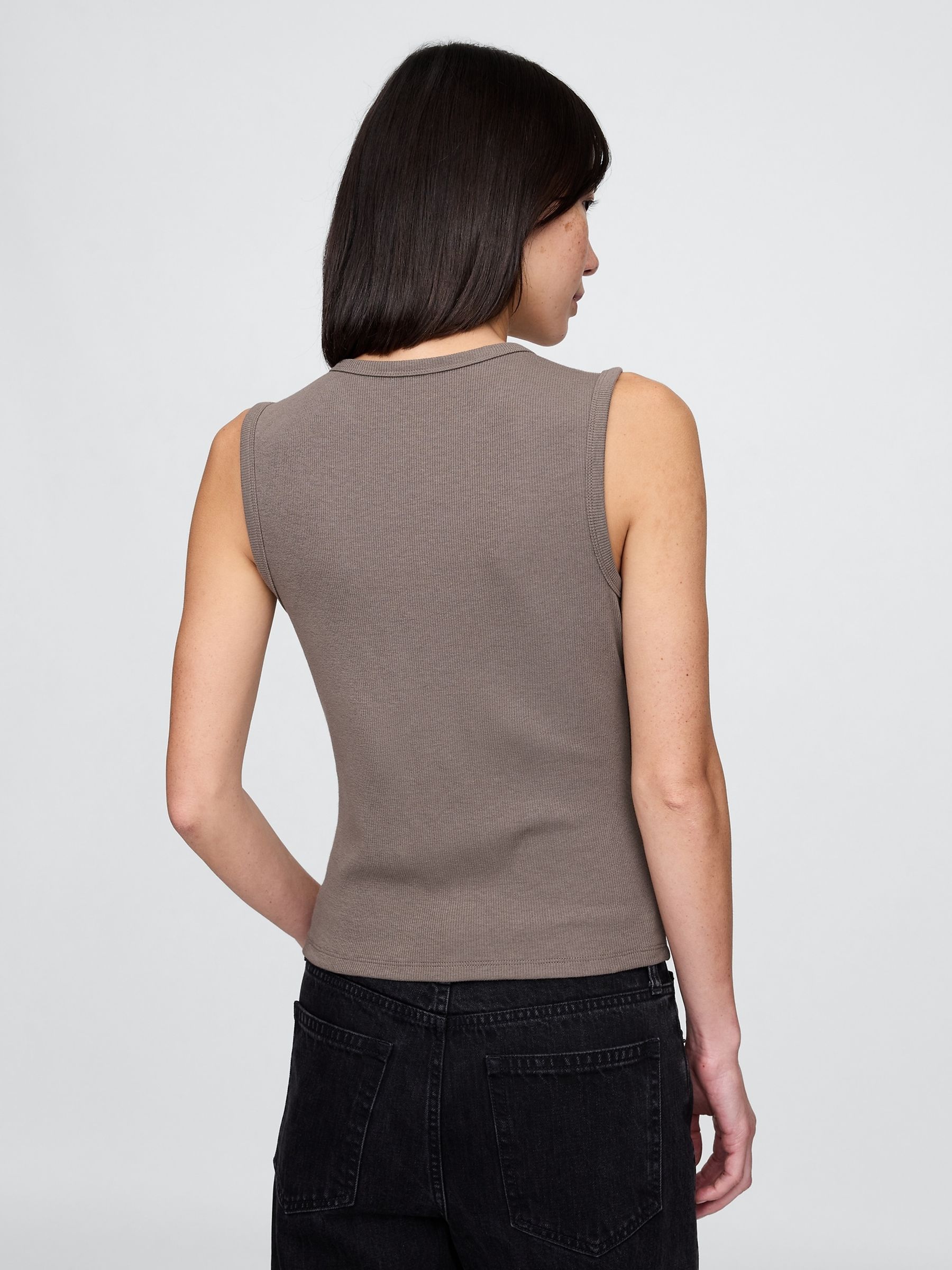 Brown Cotton-Modal Modern Ribbed Cardigan Vest - Image 2 of 5